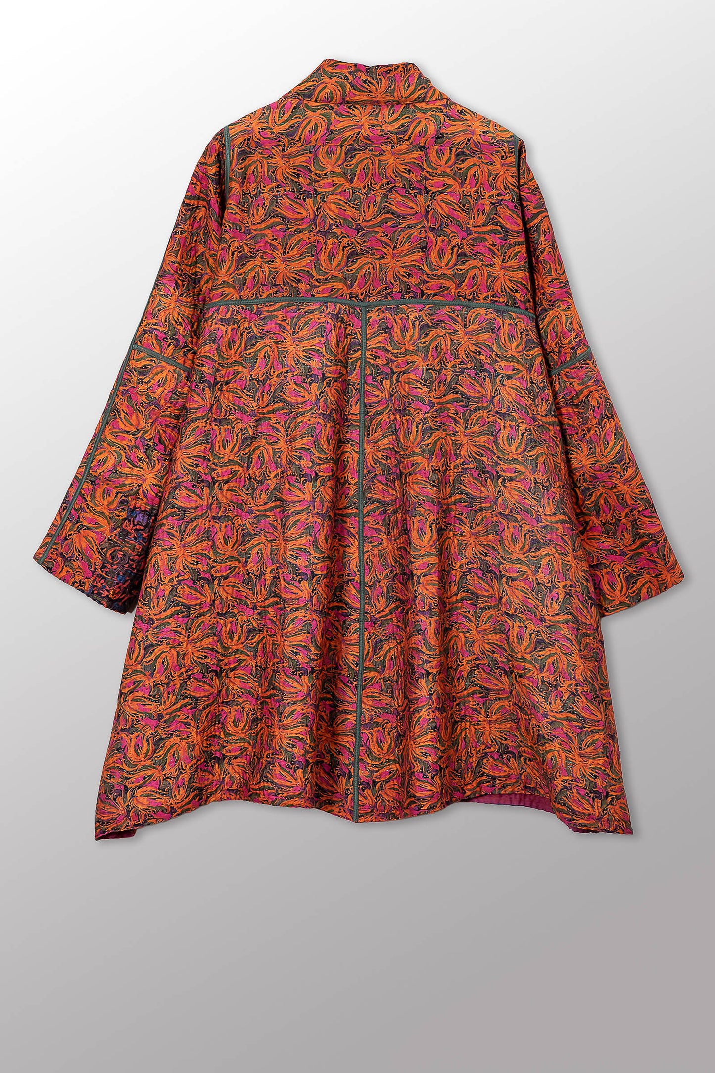 VINTAGE SILK GEORGETTE COTTON KANTHA A-LINE DUSTER - gc4311-0001a -
