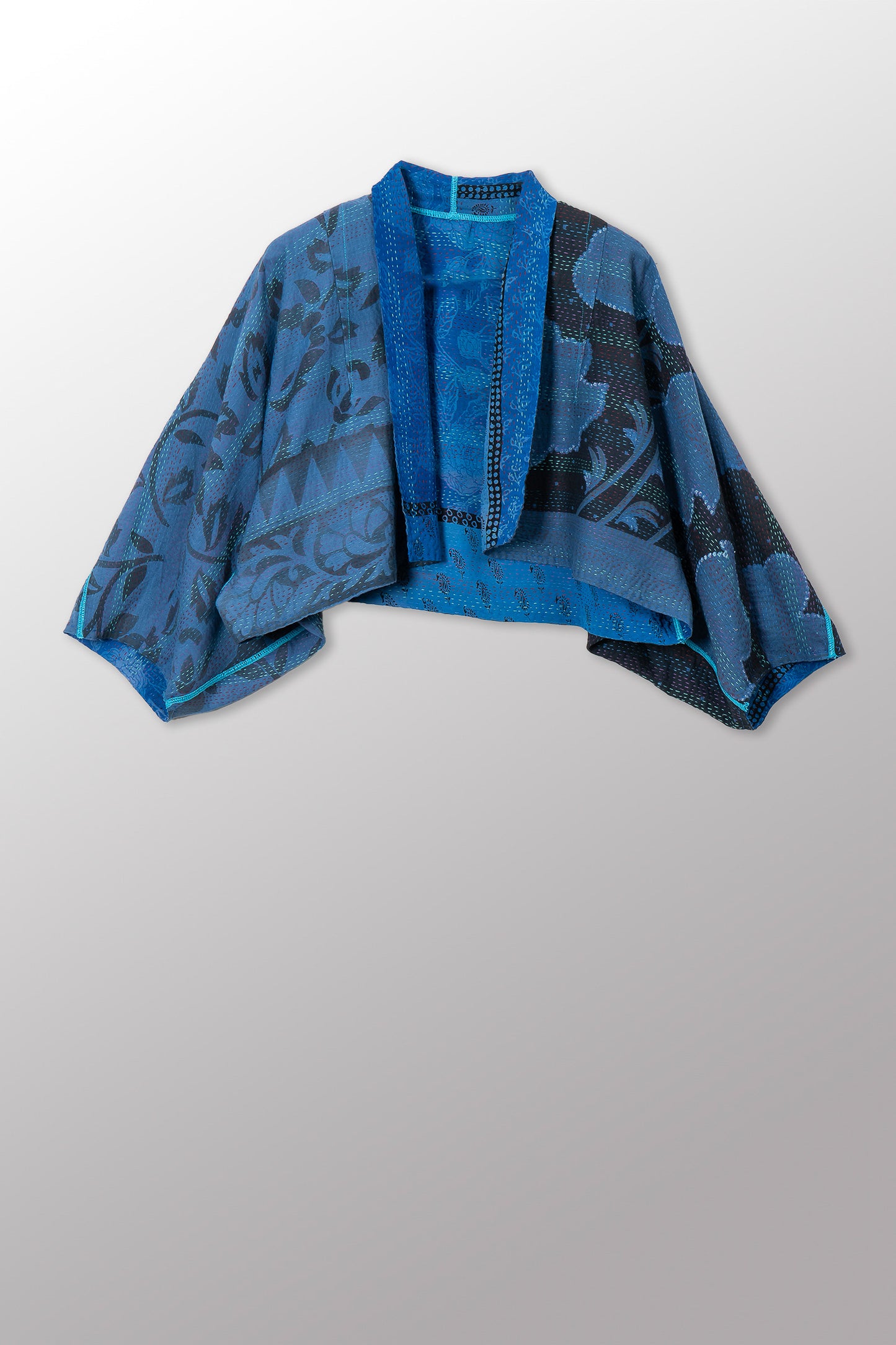 VINTAGE SILK GEORGETTE COTTON KANTHA PUFF SLV. SHRUG - gc2062-0006a -