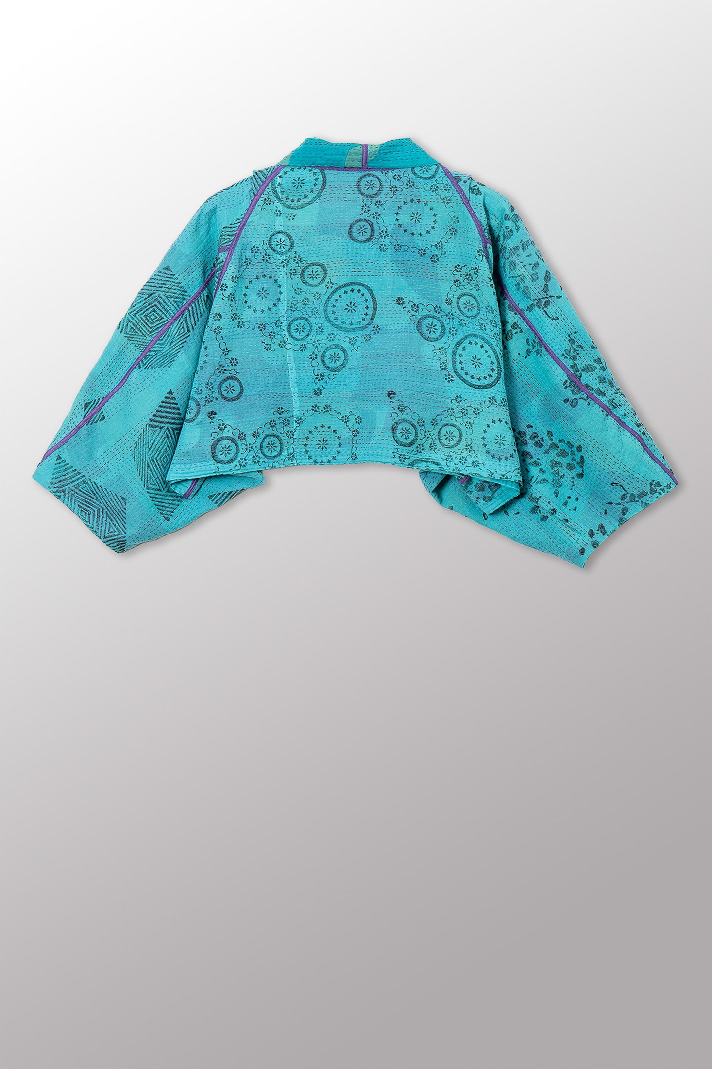 VINTAGE COTTON & NEW VOILE KANTHA PUFF SLV. SHRUG - cn2062-0004a -