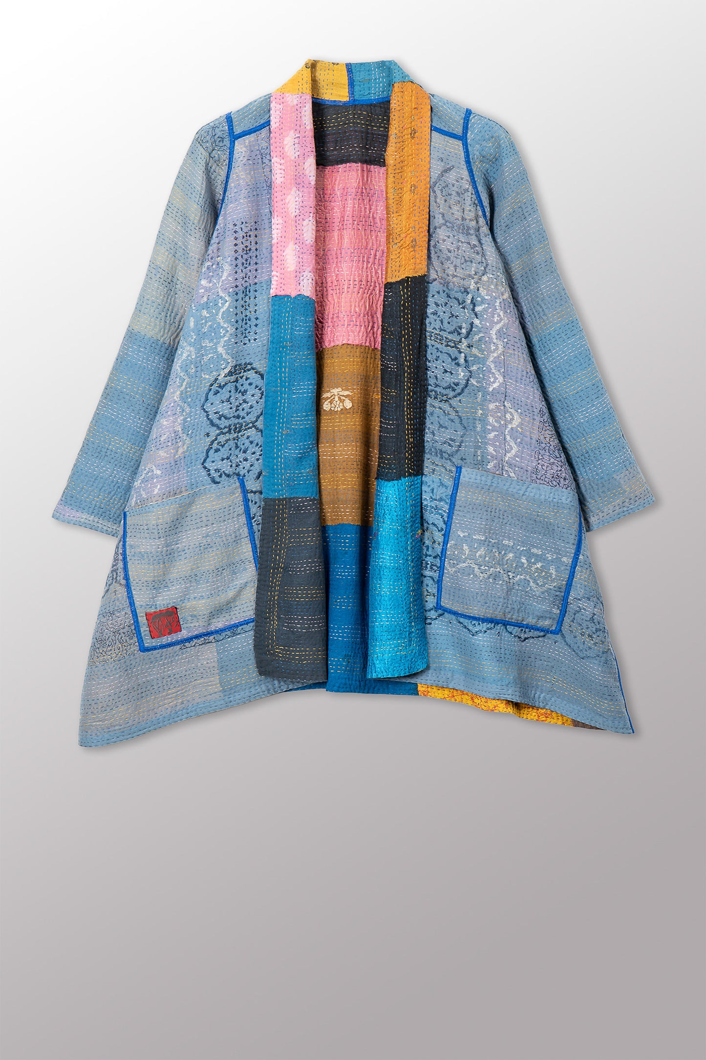 MOSAIC FRAY PATCH KANTHA A-LINE JACKET - zb2003-mlt -