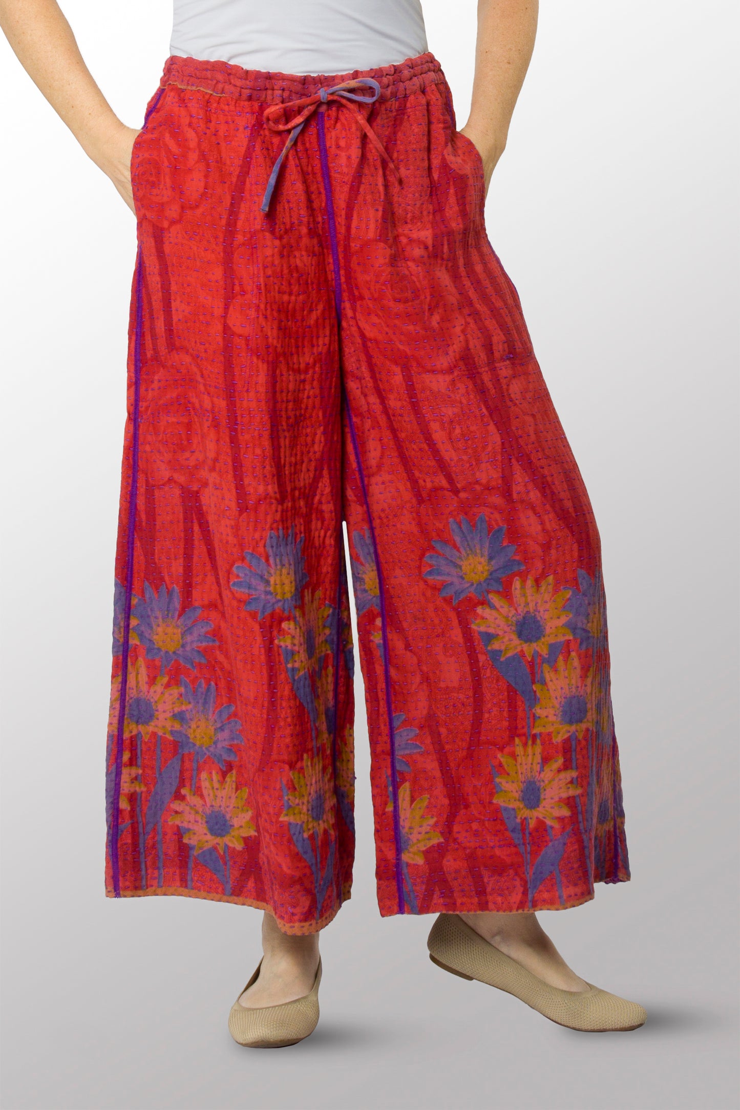 VINTAGE COTTON BBK KANTHA DRAW STRING PANTS - bb2647-0001s -