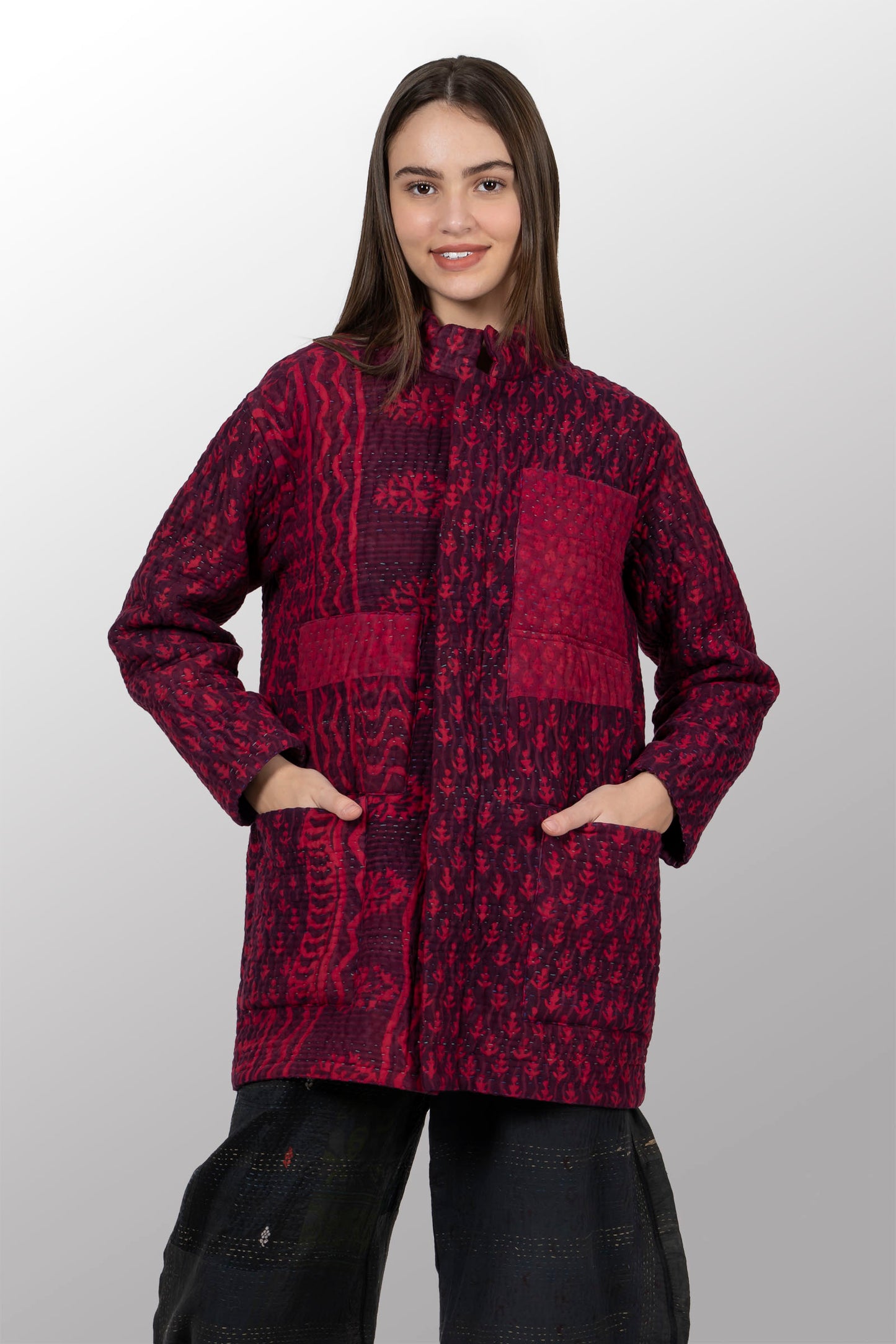 QUILTED OVERDYE COTTON KANTHA MEN'S JACKET - oq5041-cred001m -