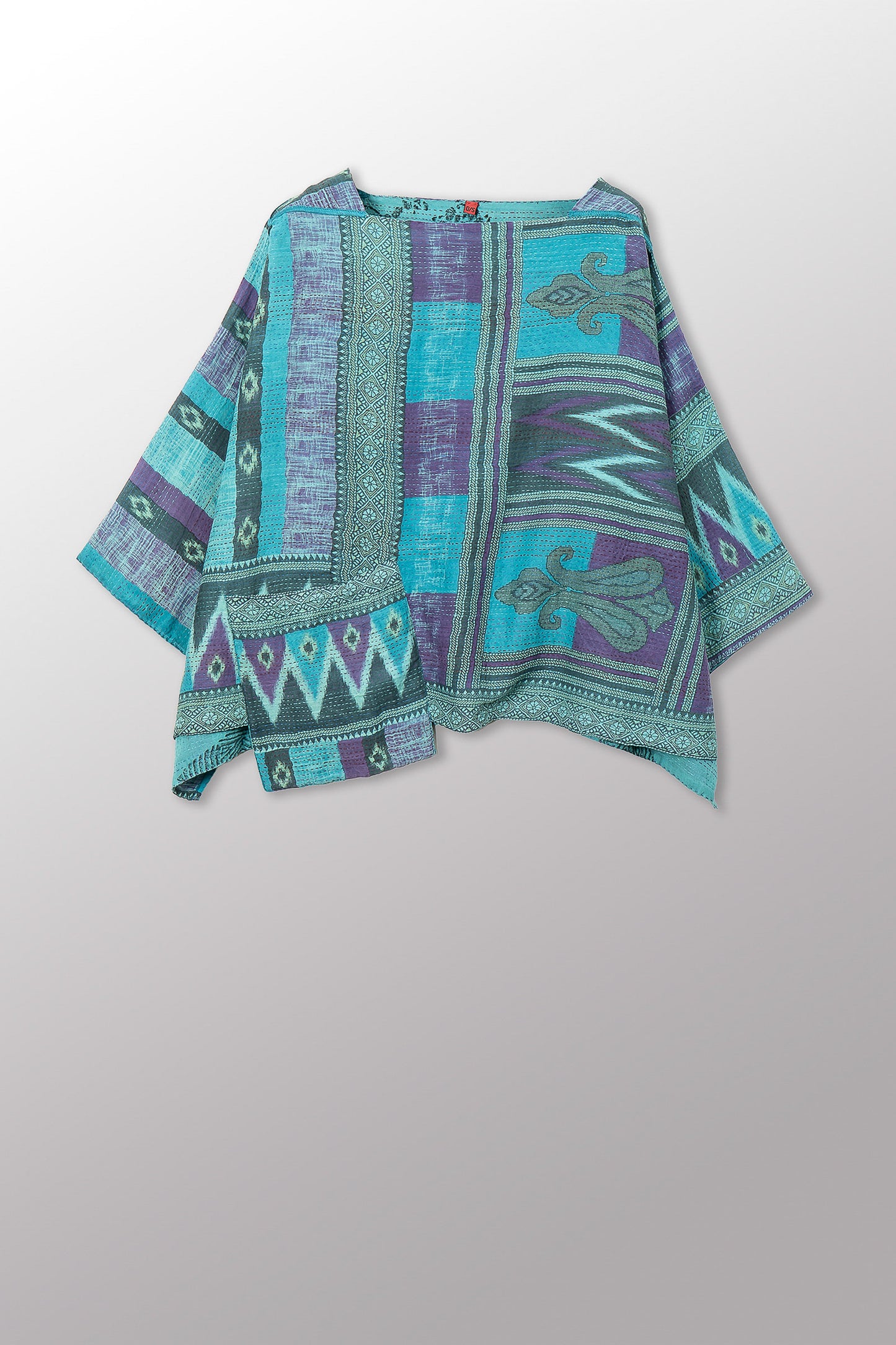 VINTAGE COTTON & NEW VOILE KANTHA 3/4 SLV. CROP TOP MIO - cn2538-0007a -