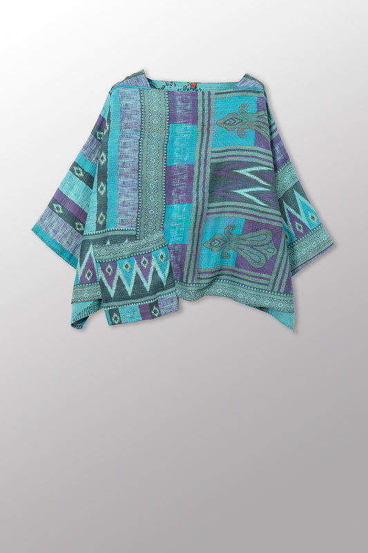 VINTAGE COTTON & NEW VOILE KANTHA 3/4 SLV. CROP TOP MIO - cn2538-0007a -