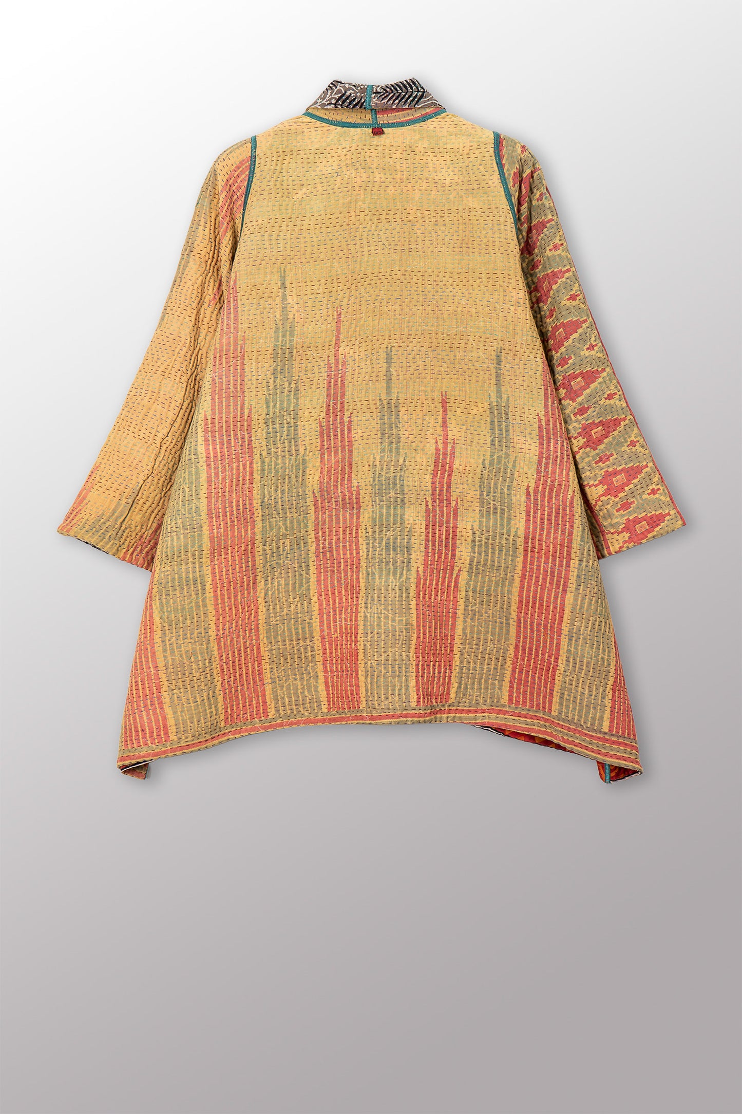 VINTAGE SILK GEORGETTE COTTON KANTHA A-LINE JACKET - gc4003-0002a -