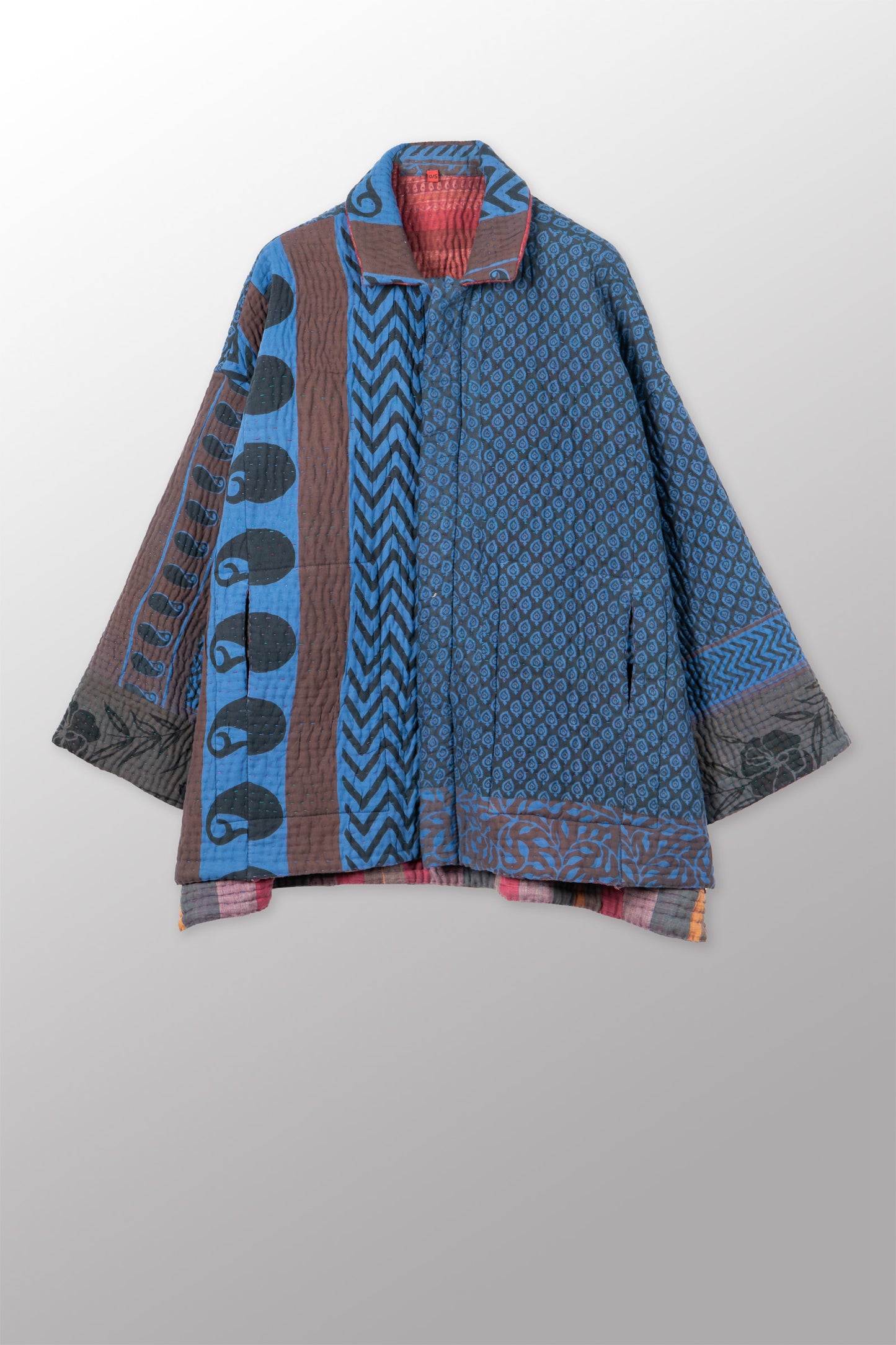 QUILTED OVERDYE COTTON KANTHA OVERSIZED MINI COAT - oq5332-cblu001a -