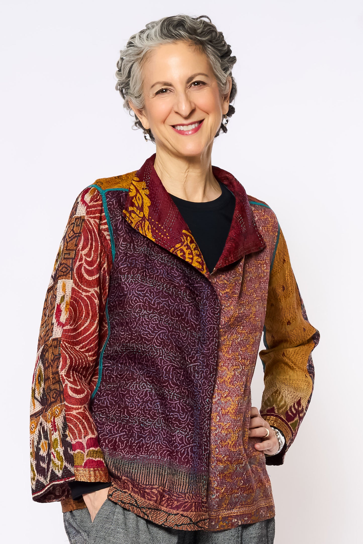 VINTAGE SILK KANTHA SHORT JKT - sv2007-0064m -
