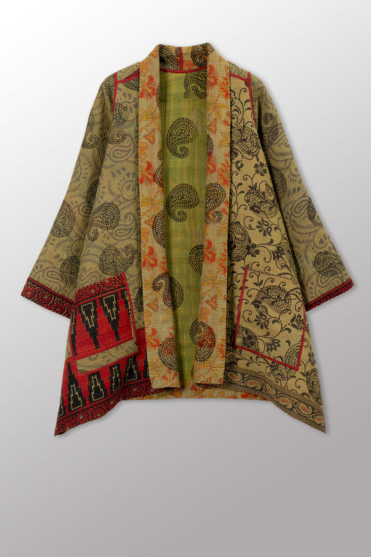 COTTON OVERDYE KANTHA A-LINE JKT - ov4003-cgrn032a -