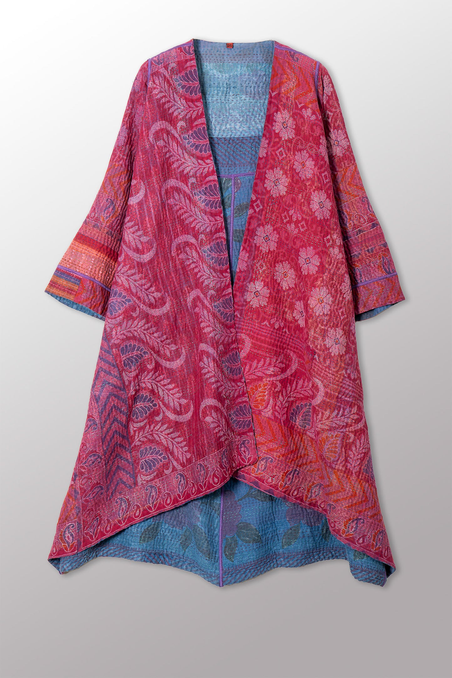 COTTON OVERDYE KANTHA WRAP FLARE COAT - ov4330-cfus001a -