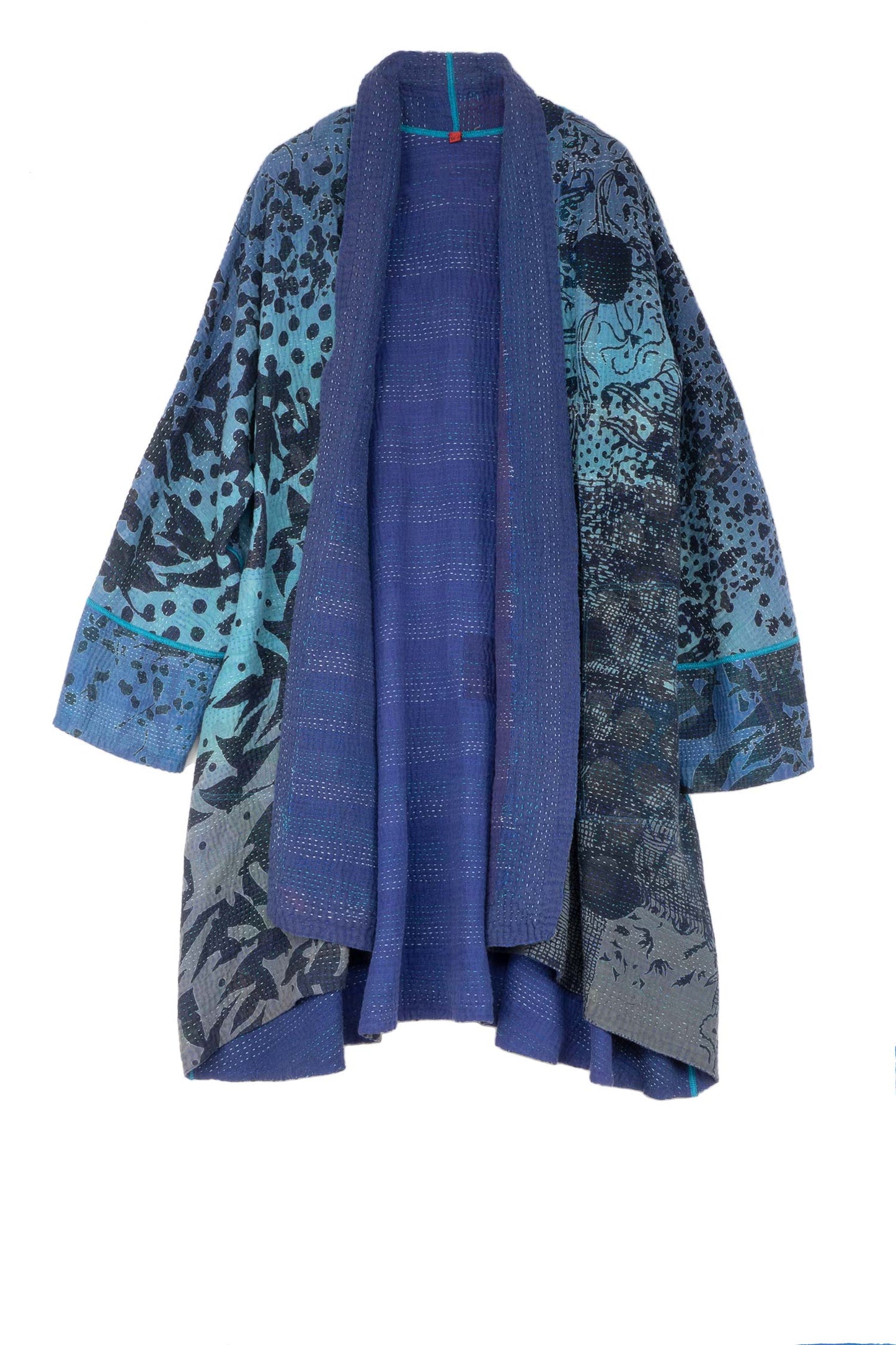 MONOTONE TWILIGHT PRINT KANTHA KIMONO LONG JKT - tp4005-blu -