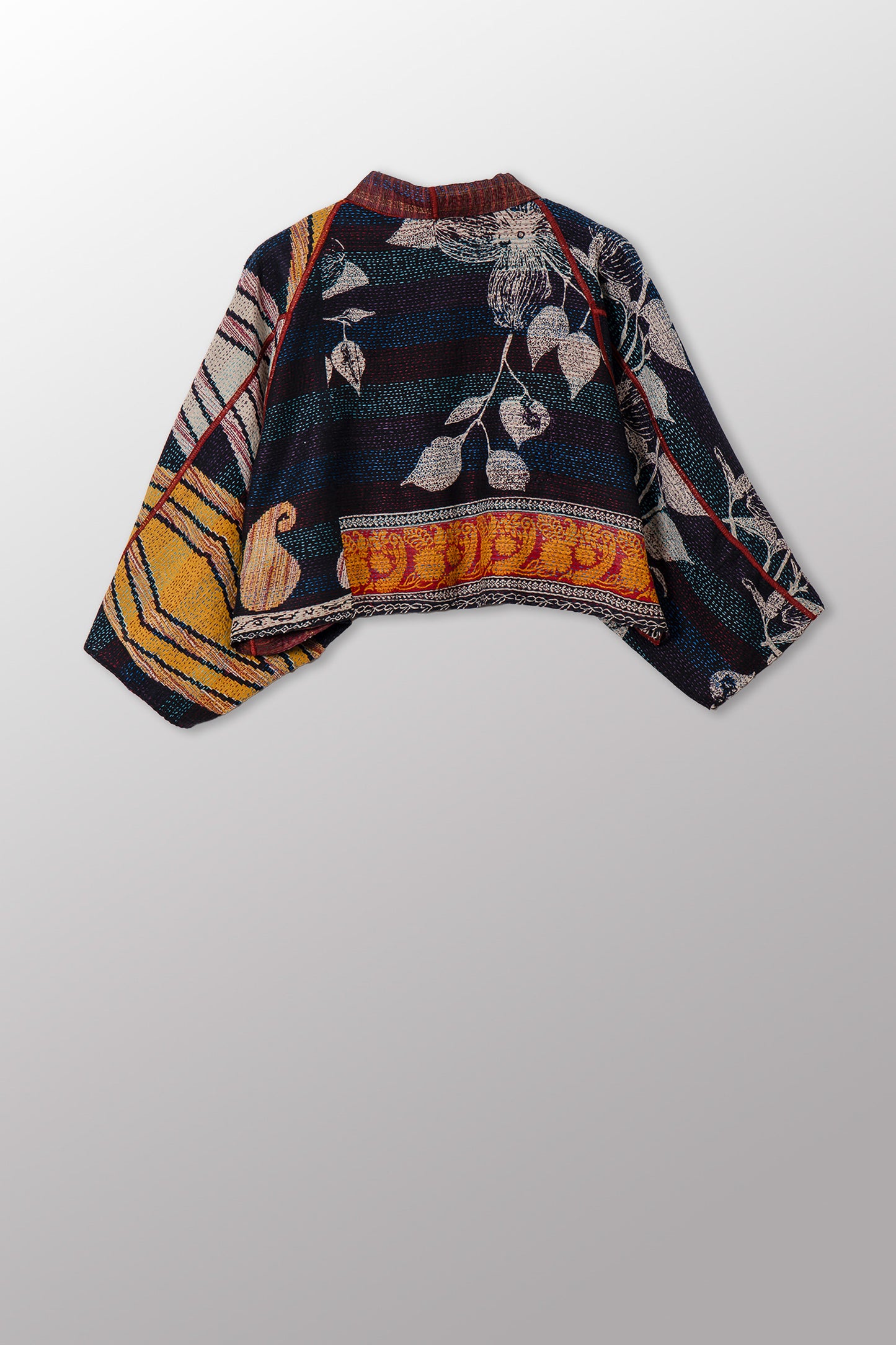 VINTAGE SILK GEORGETTE KANTHA PUFF SLV. SHRUG - sg2062-0012a -