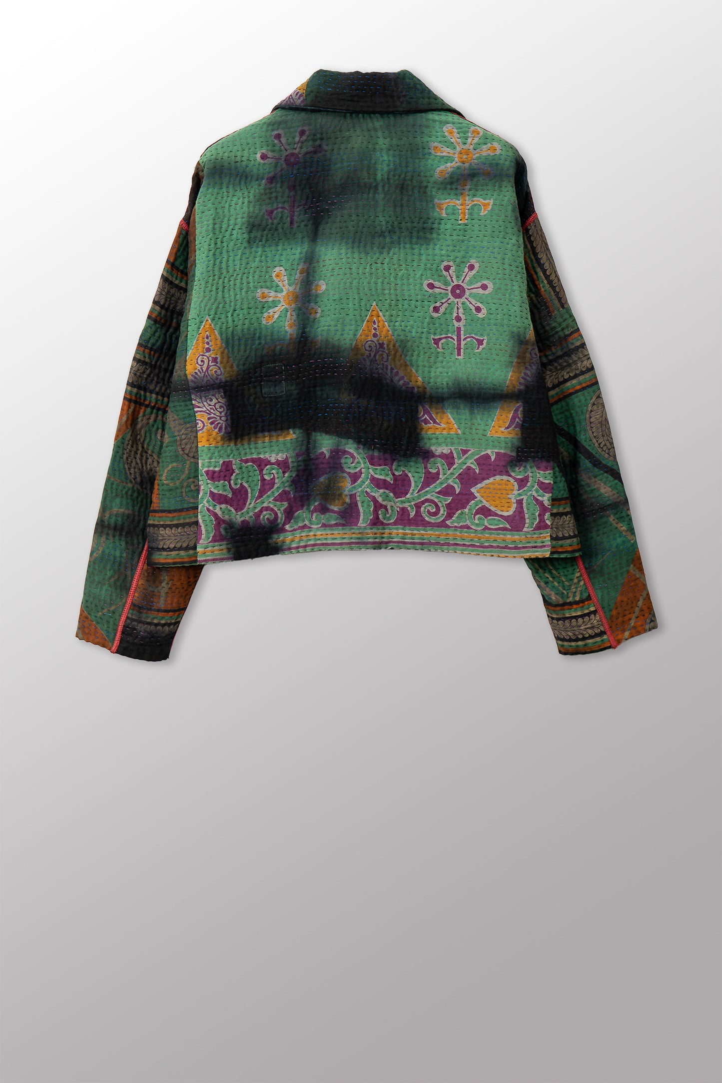 VINTAGE COTTON GREY CLAMP TIE DYE KANTHA NEW LAPELED SHORT JACKET - su4j101-0002m -