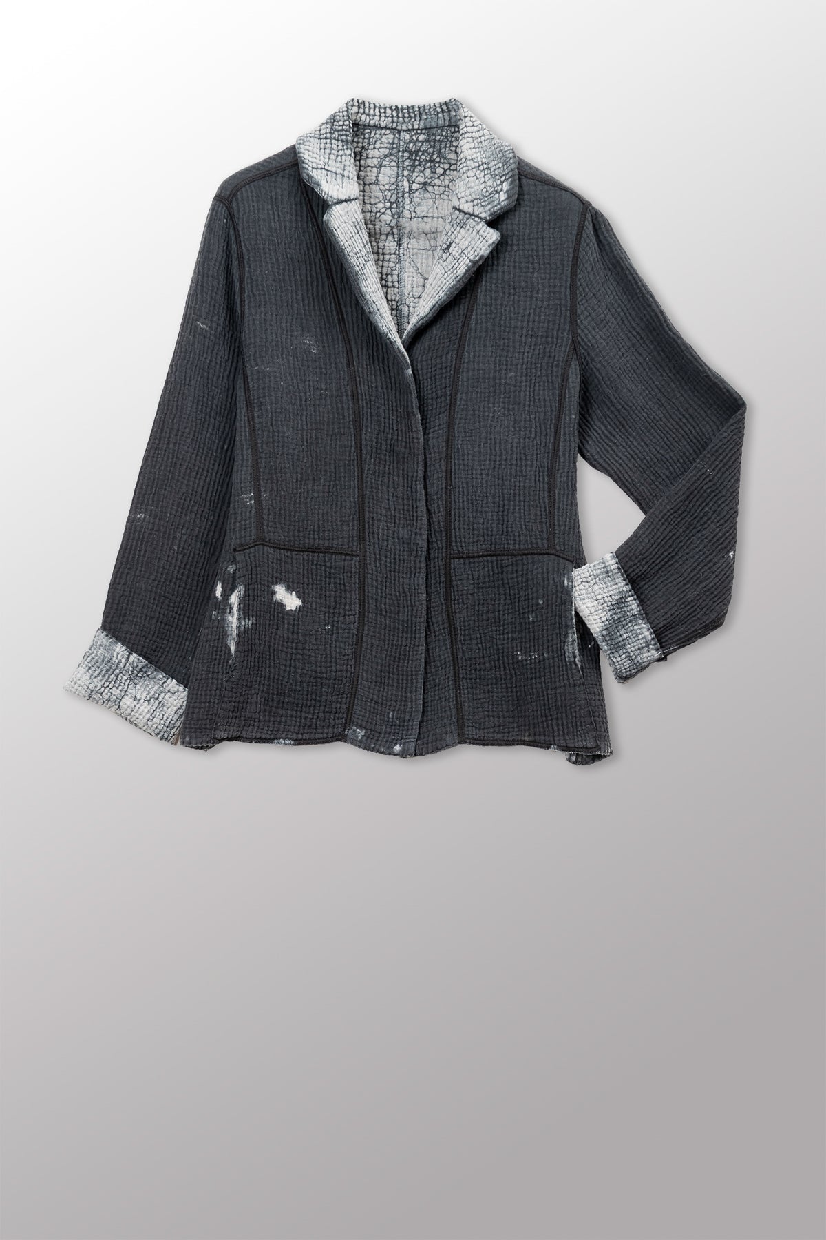 MUD DYE RIPPLE KANTHA SHAPED JACKET - yp4j109-gry -