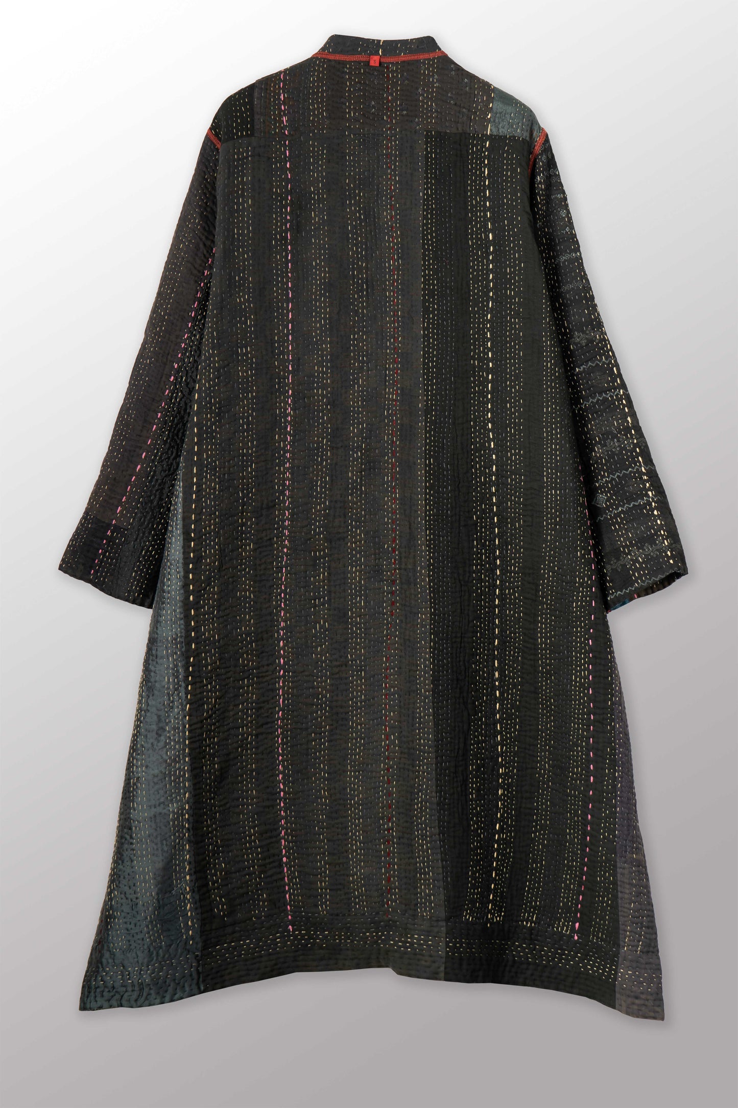 STRIPE RALLIS KANTHA KAFTAN COAT - pr4343-blk -