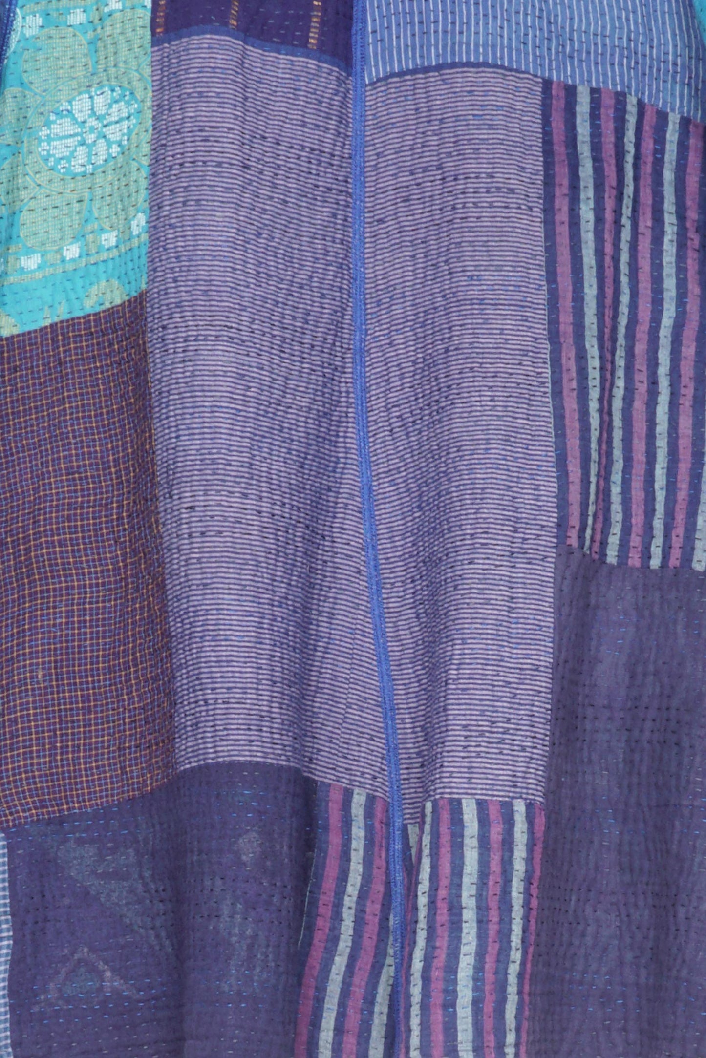 POLKA DOTS & LEAVES KANTHA TUCKED COLLAR JKT - dl4047-blu -