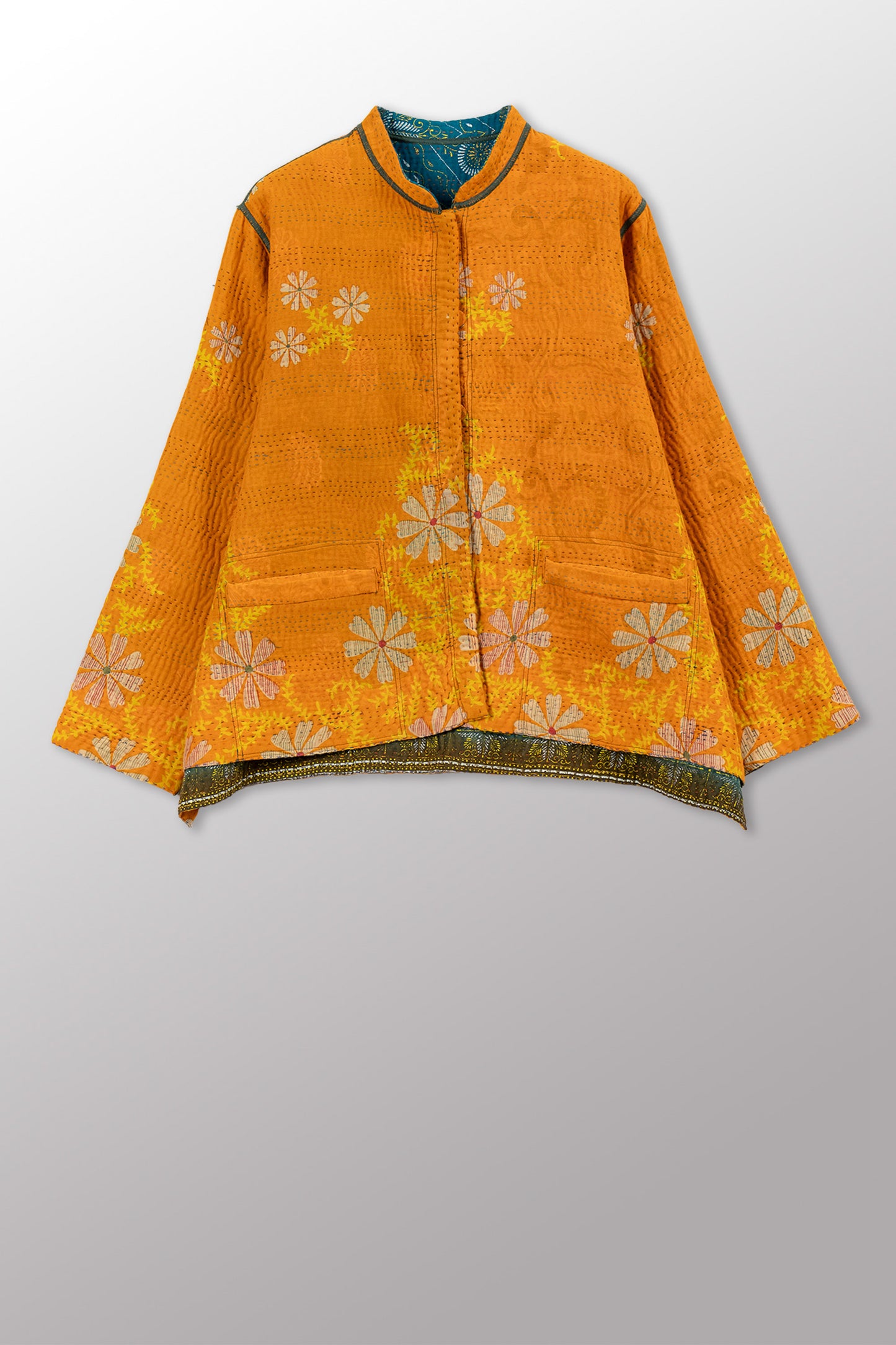 VINTAGE COTTON KANTHA KAFTAN JACKET SHORT - cv4088-0011s -