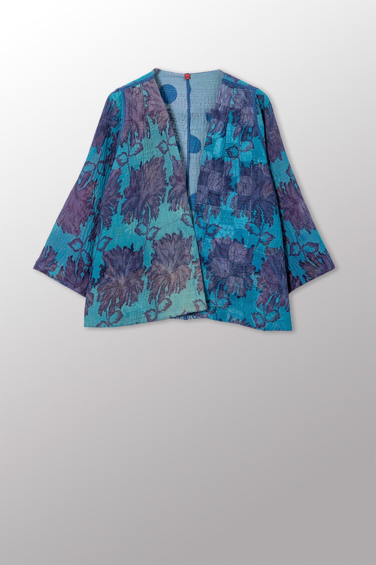 VINTAGE SILK GEORGETTE COTTON KANTHA BELL SHAPE JACKET - gc4048-0001a -