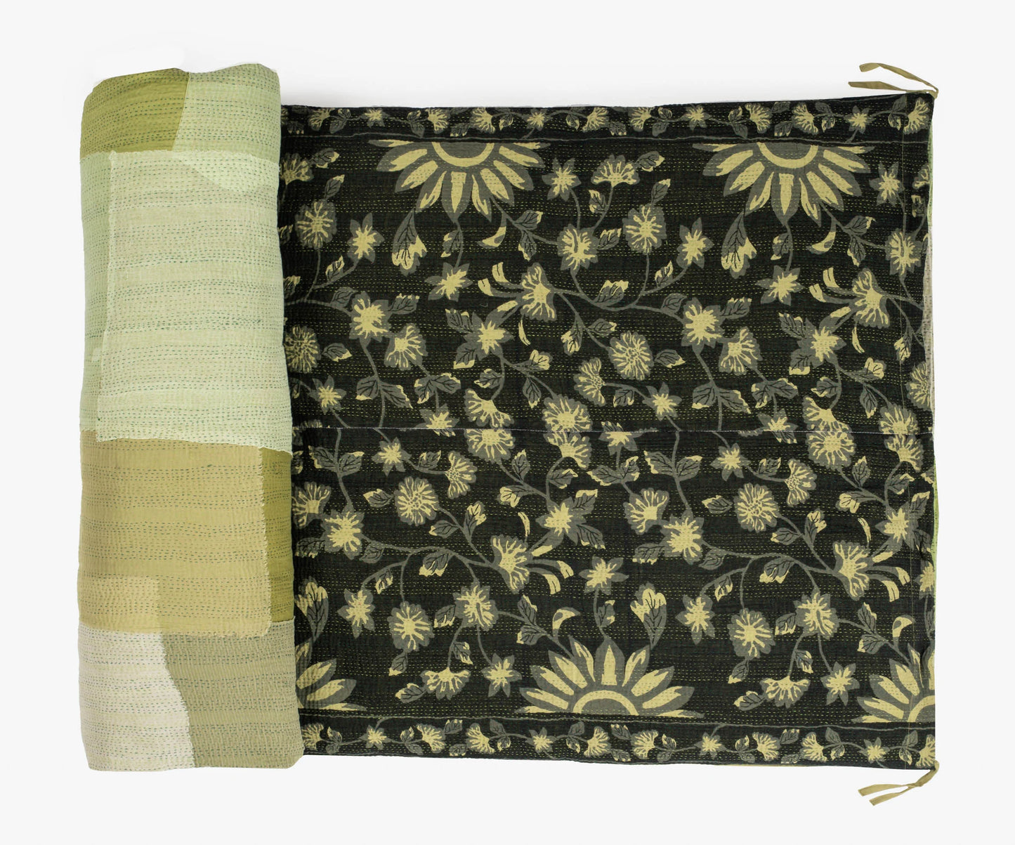 Mosaic Fray Handmade Vintage Kantha Day Bed Mattress Cover -Green