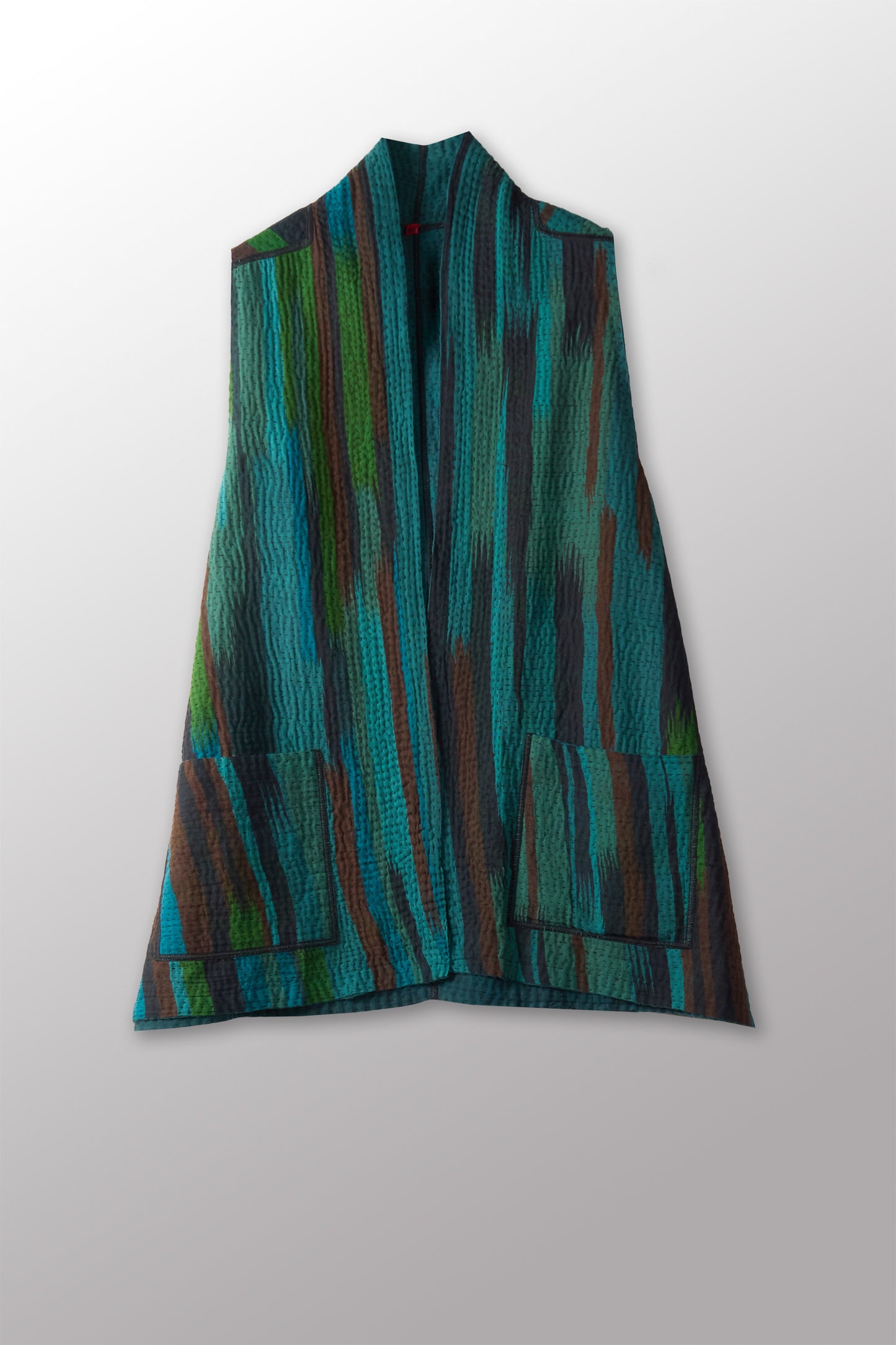 IKAT STRIPE KANTHA KIMONO VEST SHORT - is4248-tuq -
