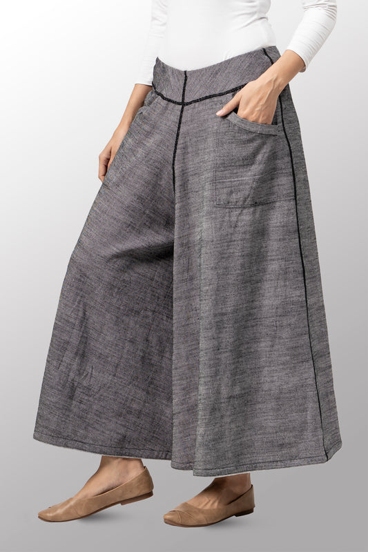 DENIM WIDE LEG PANTS - dn1623-gry -