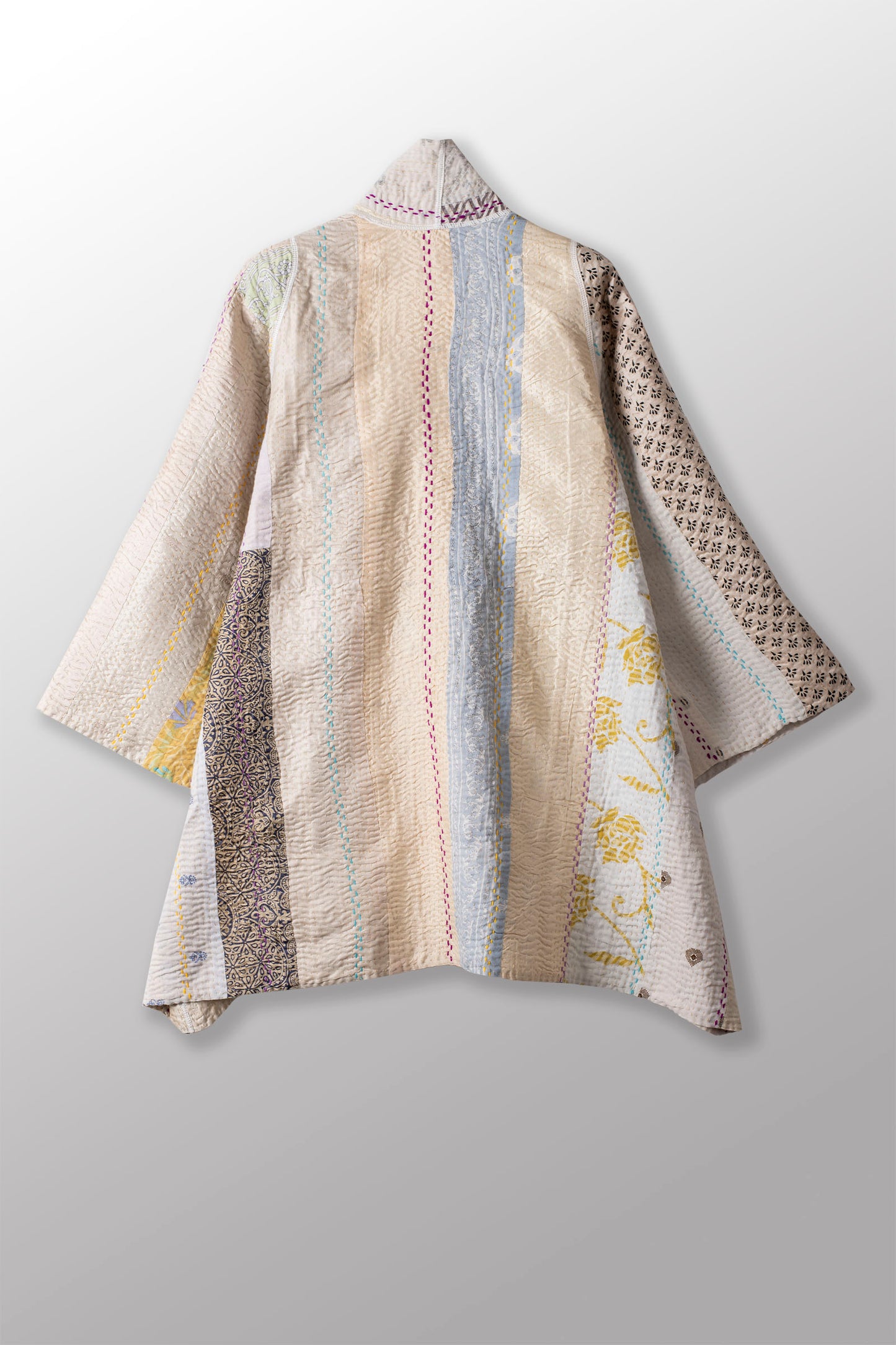 JEWEL WOVEN WITH VERTICAL PATCH KANTHA A-LINE JACKET - jv4003-ivy -