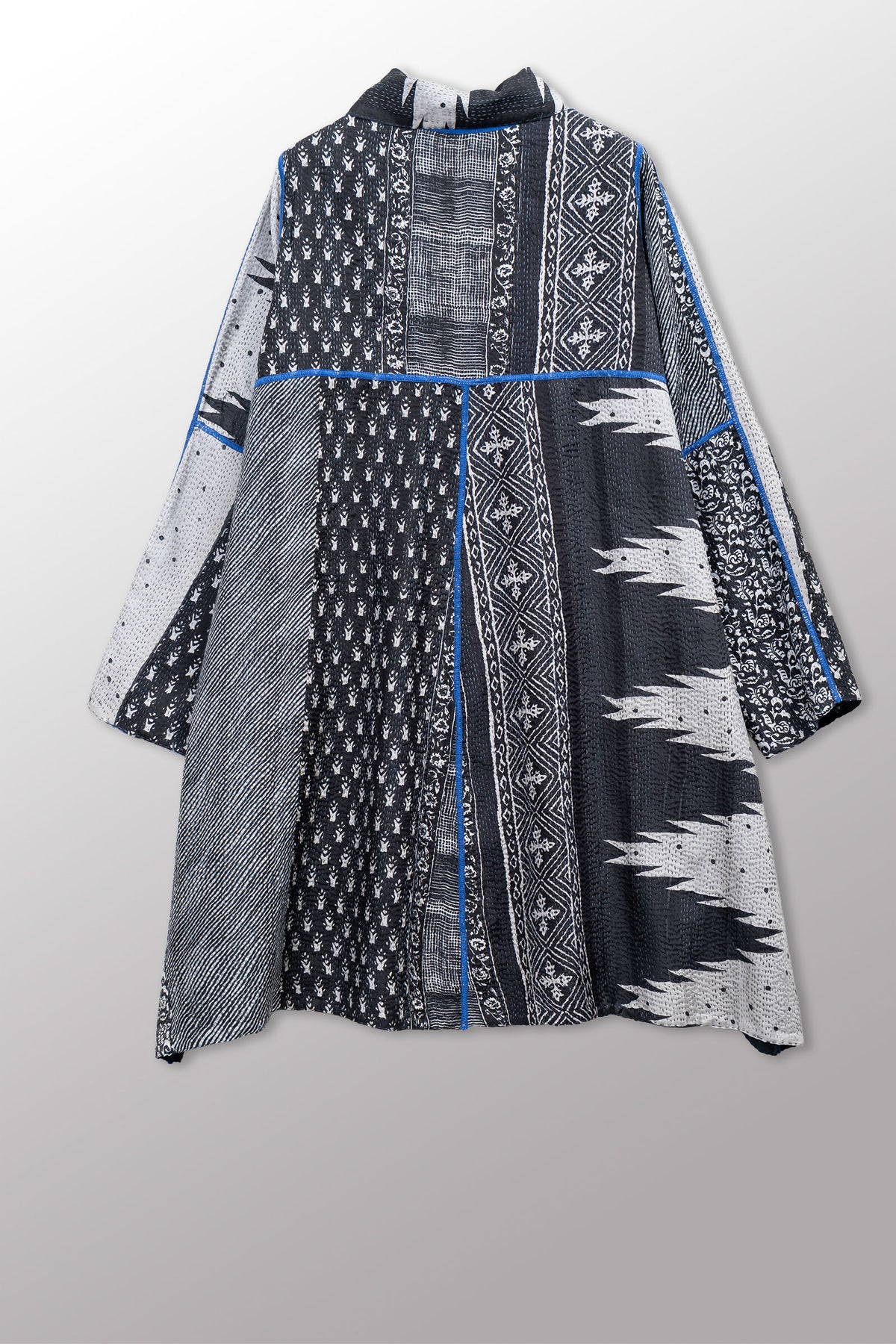 SILK COTTON OMBRE PRINT KANTHA A-LINE DUSTER - os2311-blk -