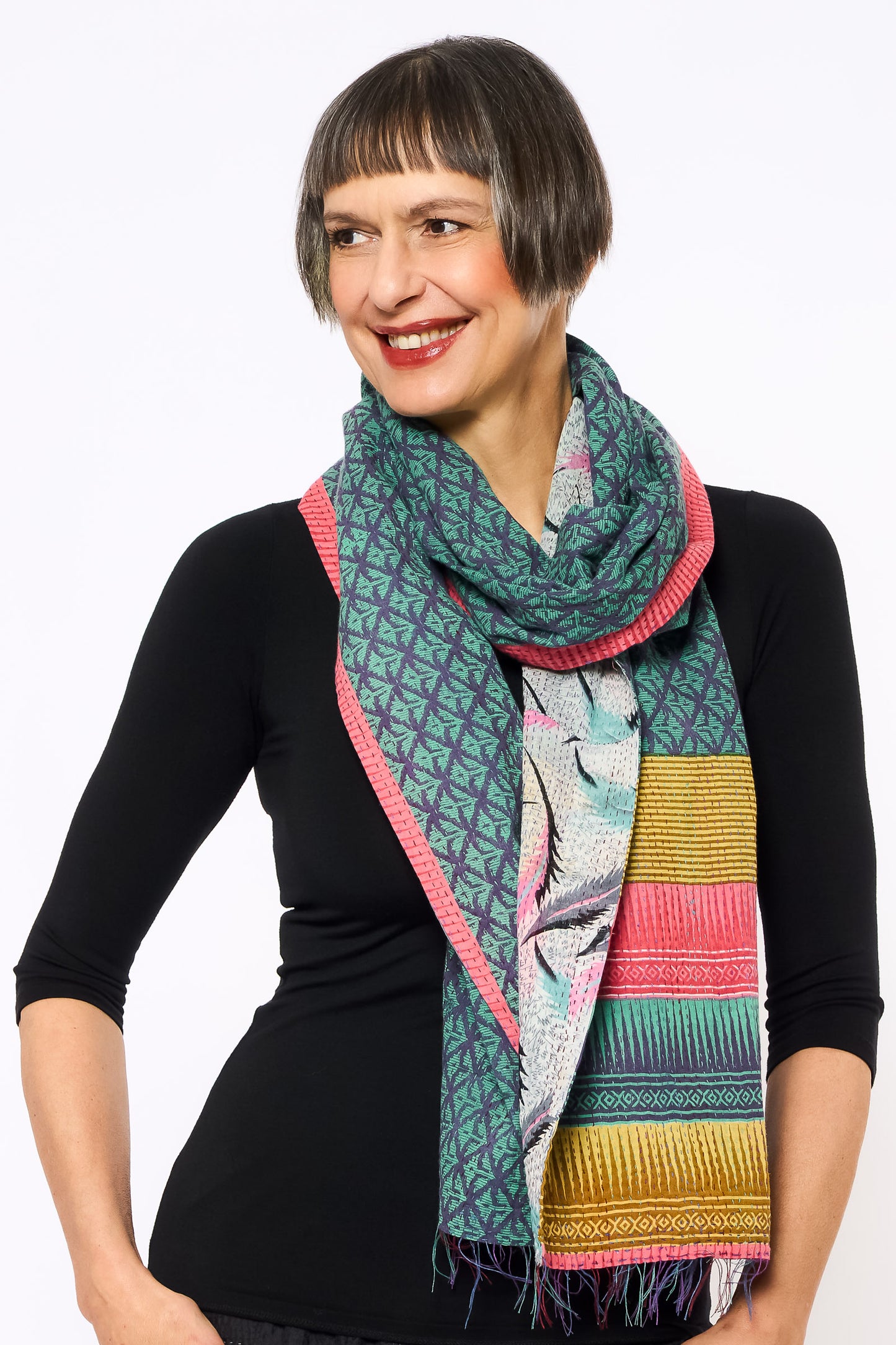 VINTAGE COTTON KANTHA SCARF STANDARD - cv2801-1005a -