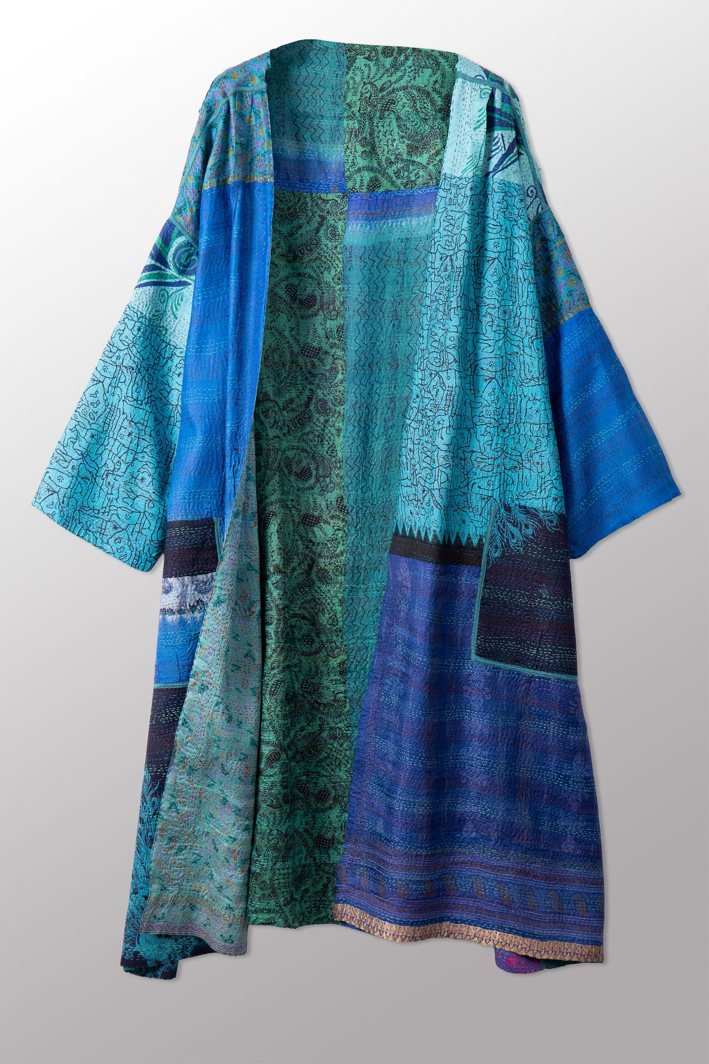 VINTAGE SILK KANTHA LONG DUSTER - sv2328-0011a -