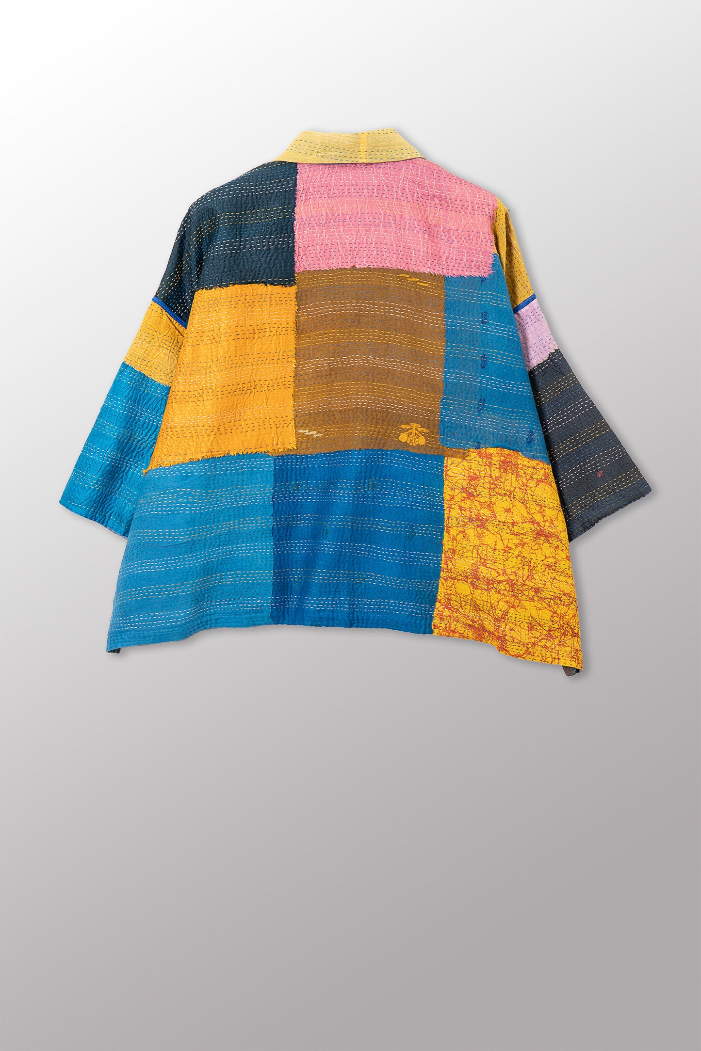 MOSAIC FRAY PATCH KANTHA CROPPED TENT SHIRT - zb2596-mlt -
