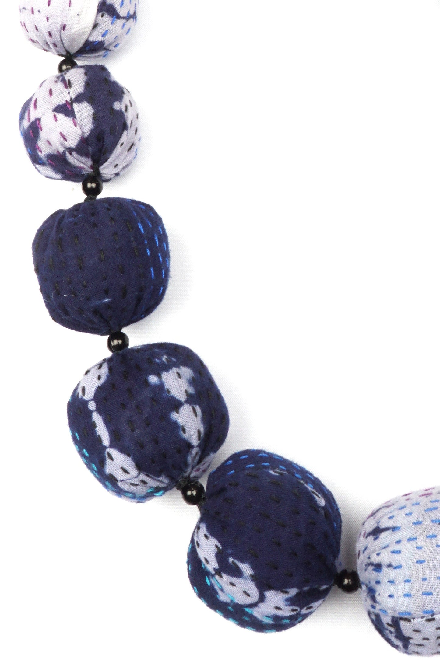 INDIGO STREAM SHIBORI KANTHA NUTS MEDIUM NECKLACE - is2701-blu -