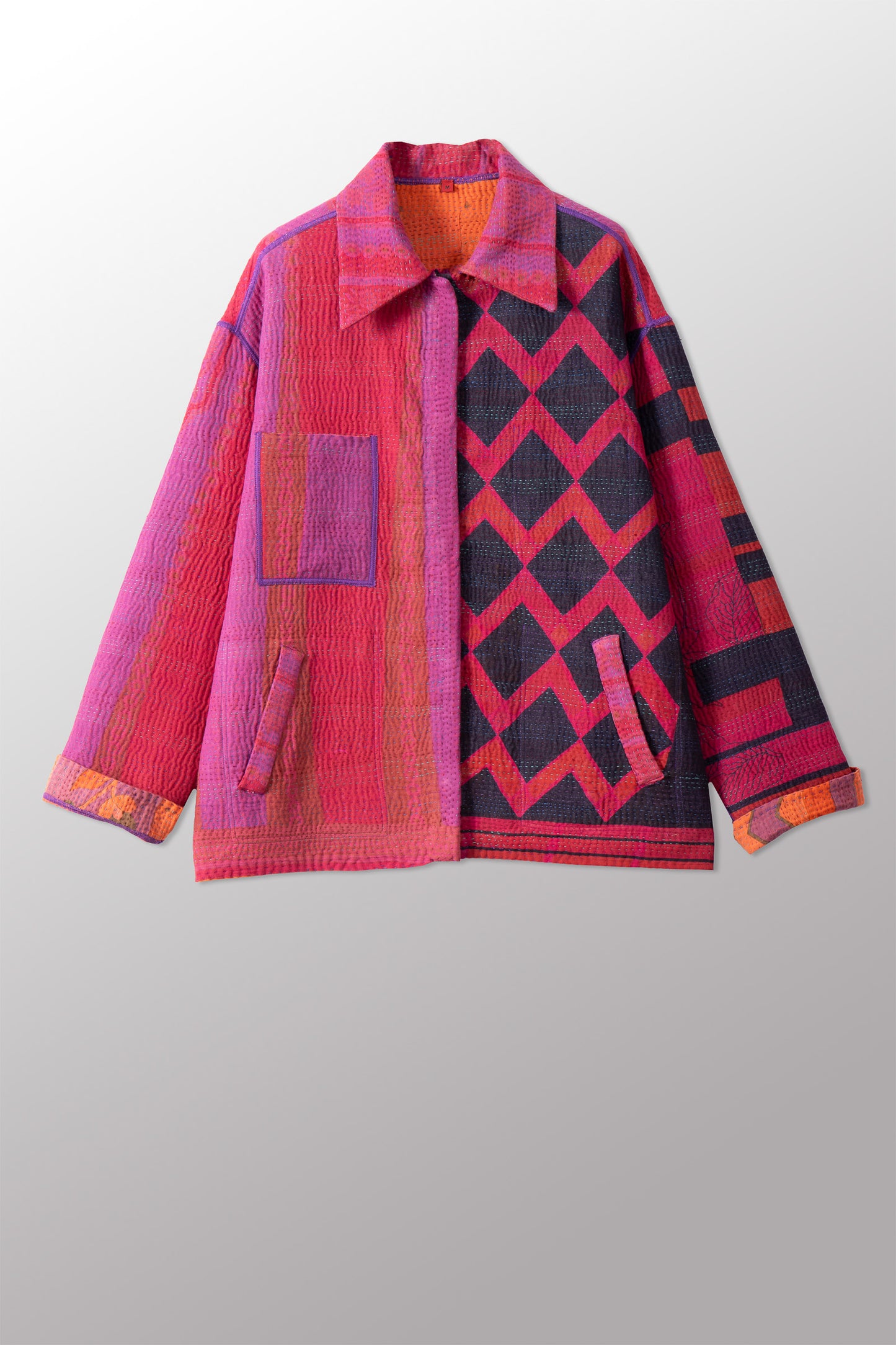 COTTON OVERDYE KANTHA WORKERS JACKET - ov4085-cfus002m -