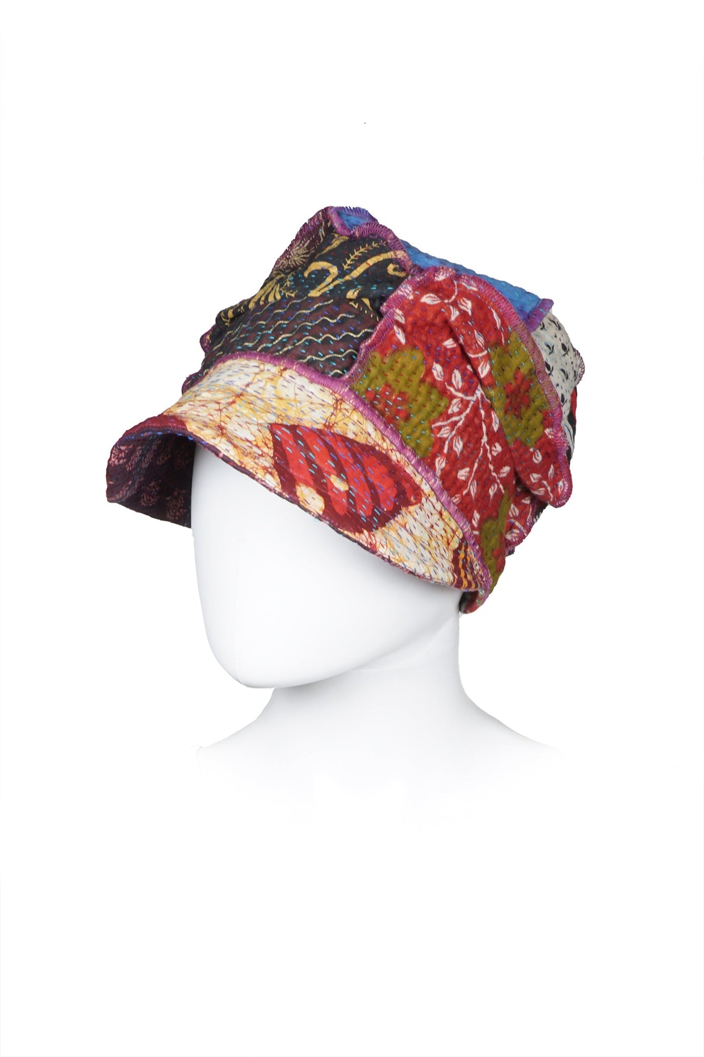 VINTAGE COTTON KANTHA HALF BRIM HAT - cv4881-mlt -