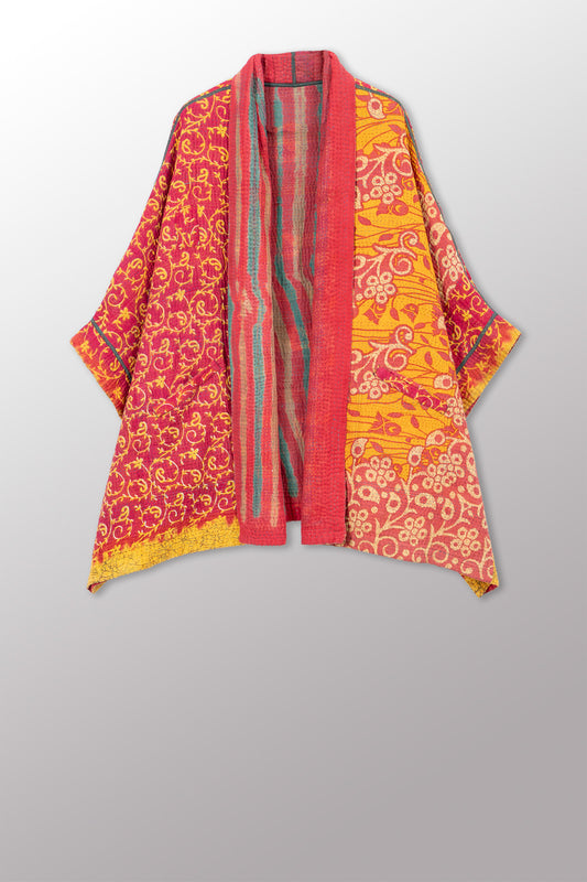 VINTAGE COTTON KANTHA DOUBLE COLLAR PONCHO - cv4323-0064a -