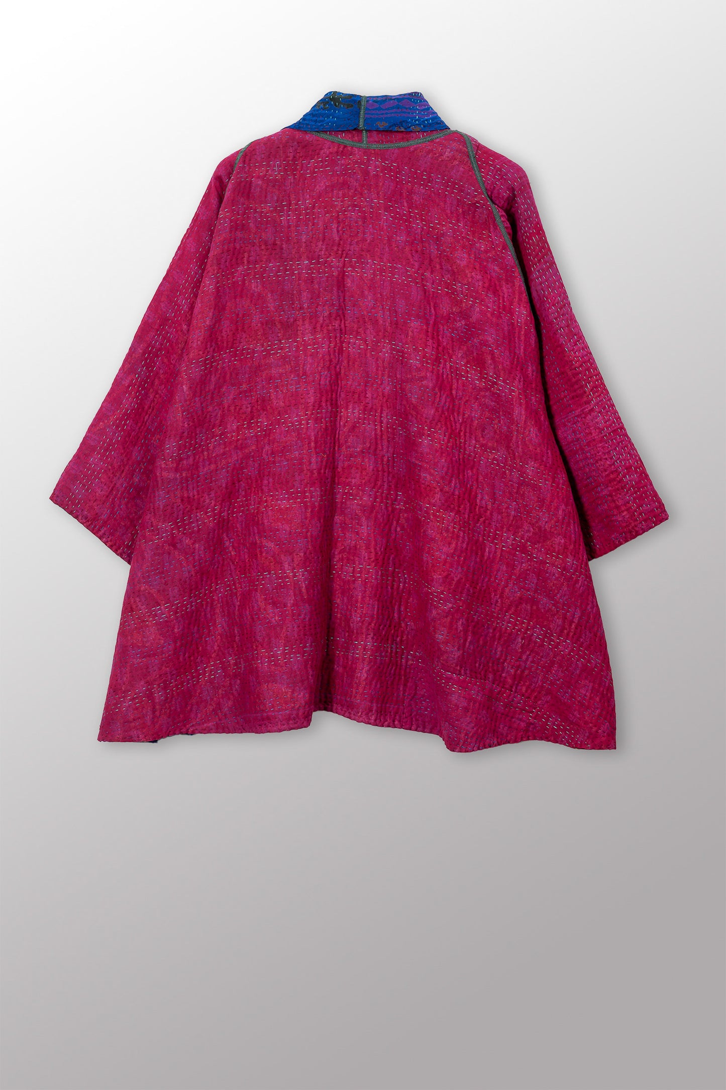 VINTAGE SILK GEORGETTE COTTON KANTHA KIMONO JACKET - gc4004-0001a -