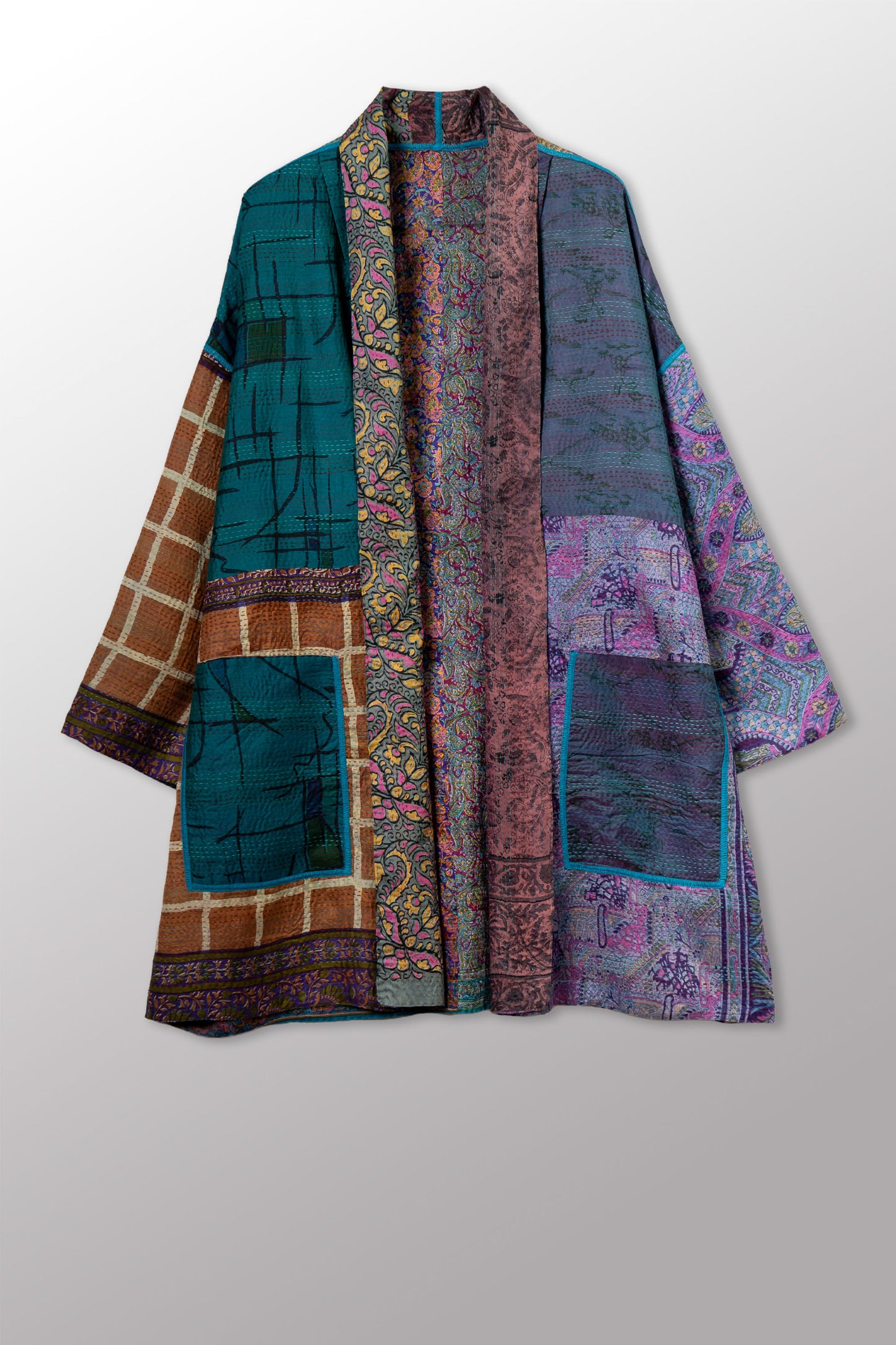 VINTAGE SILK KANTHA HAORI JACKET - sv2068-0010a -