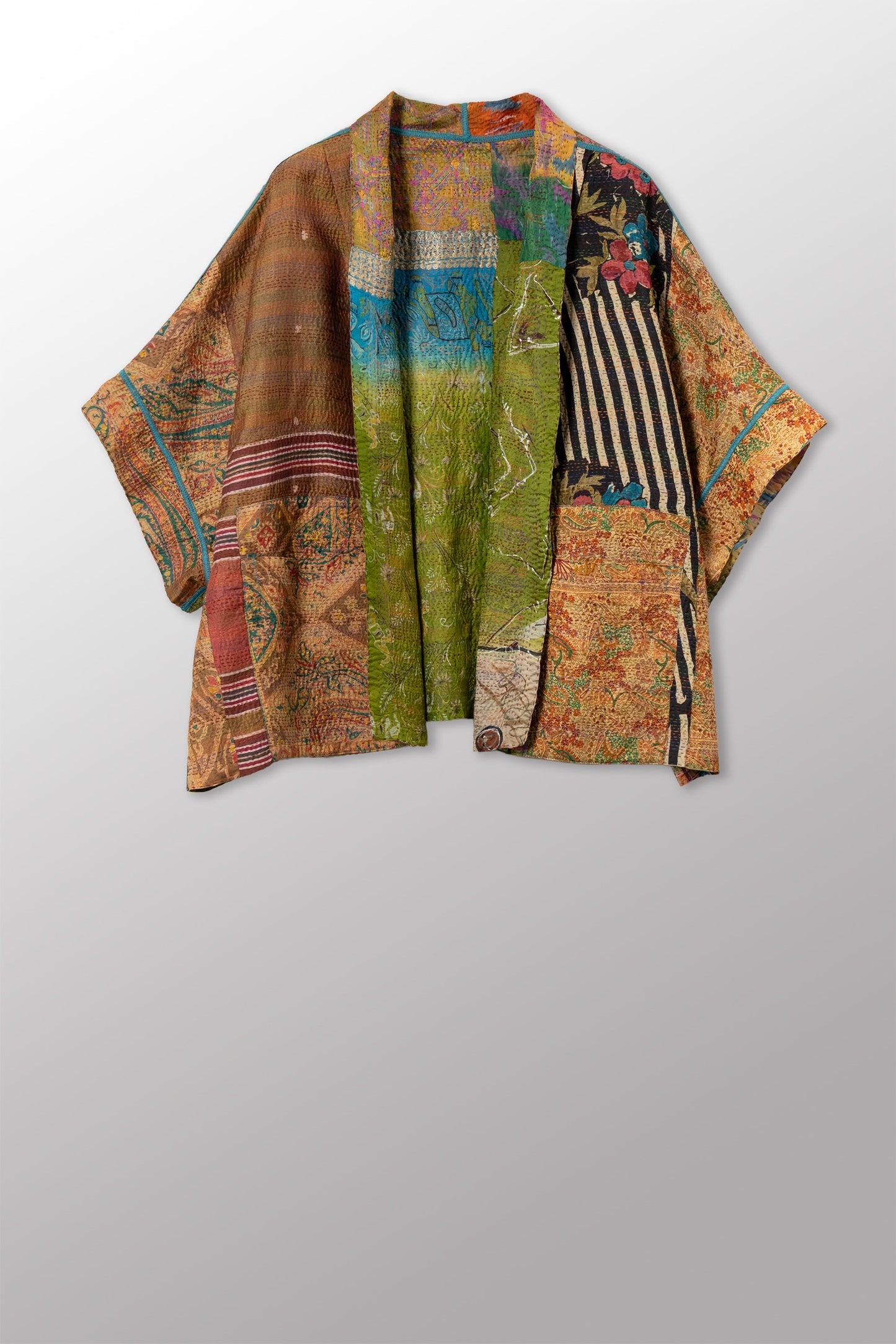 VINTAGE SILK KANTHA MINI PONCHO - sv2060-0015a -