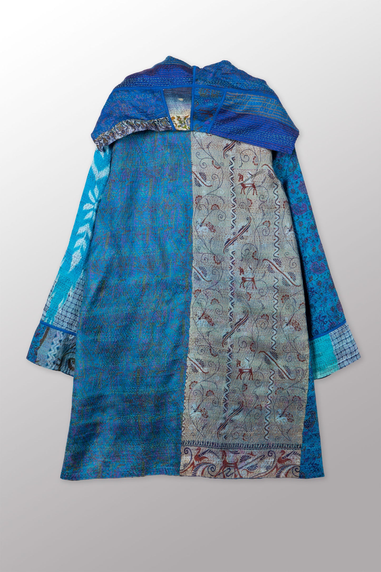 VINTAGE SILK KANTHA POCKET MEDIUM COAT - sv2316-0007m -