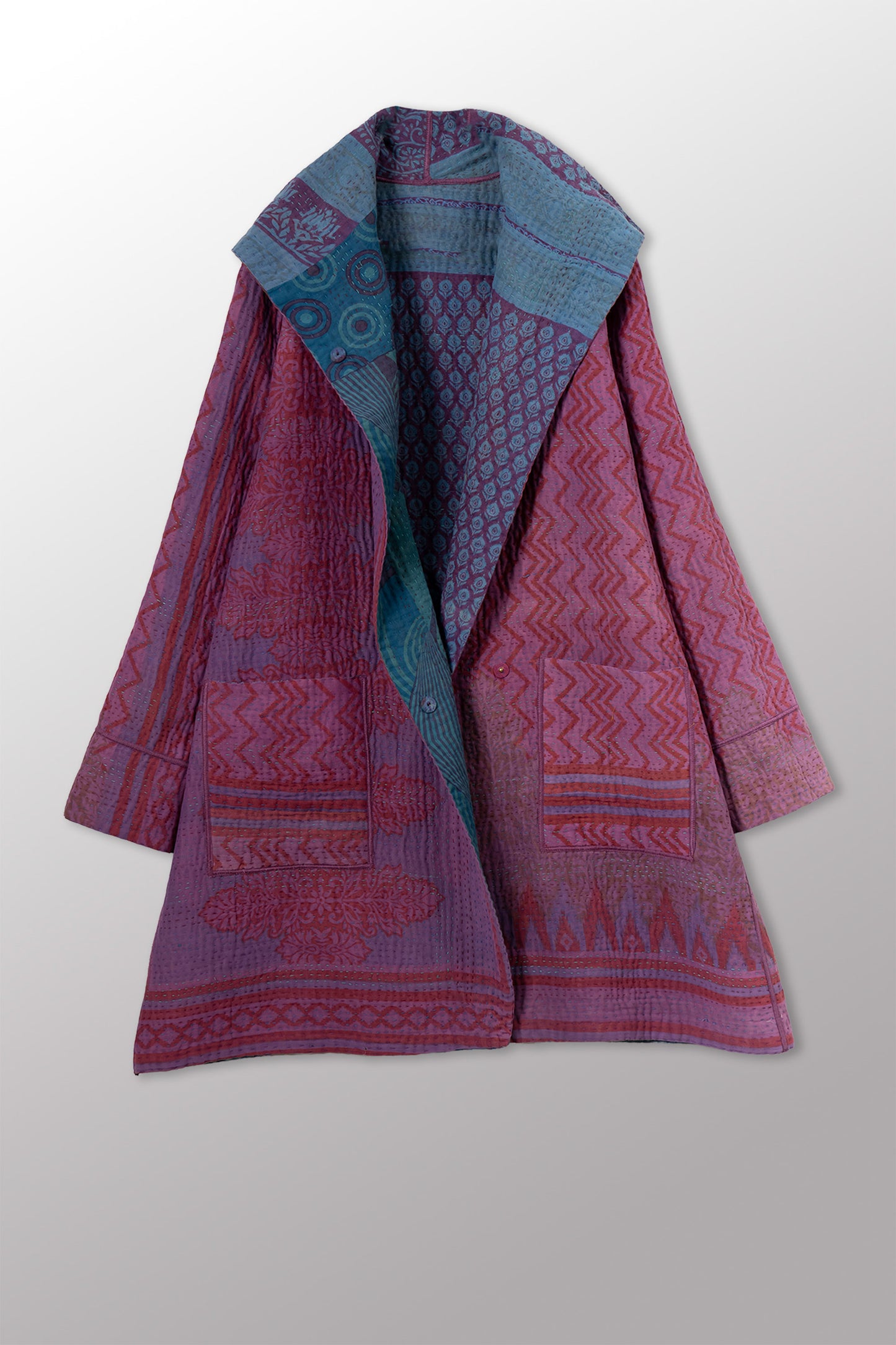 COTTON OVERDYE KANTHA POCKET MEDIUM COAT - ov4316-cfus001m -
