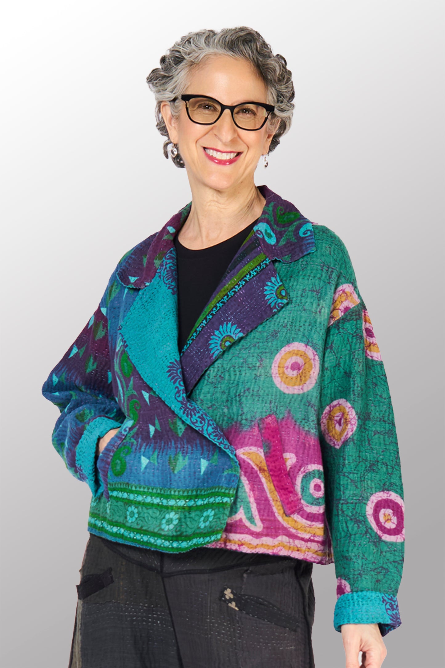 COTTON OVERDYE KANTHA LAPELED SHORT JKT - ov4081-ctuq001s -