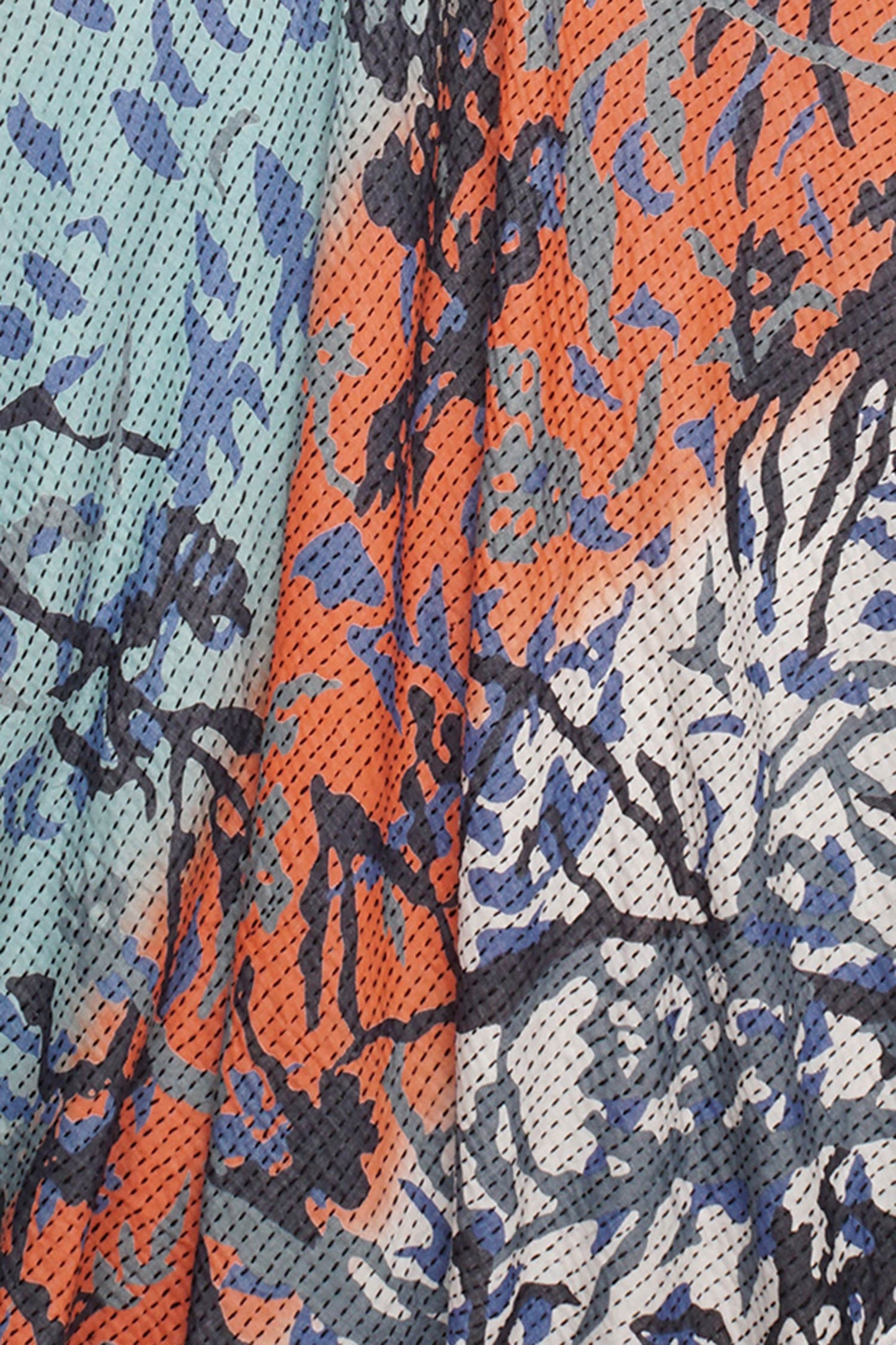 SUMMER BREEZE PRINT KANTHA POINTY HEM DRESS - sz2415-blu -