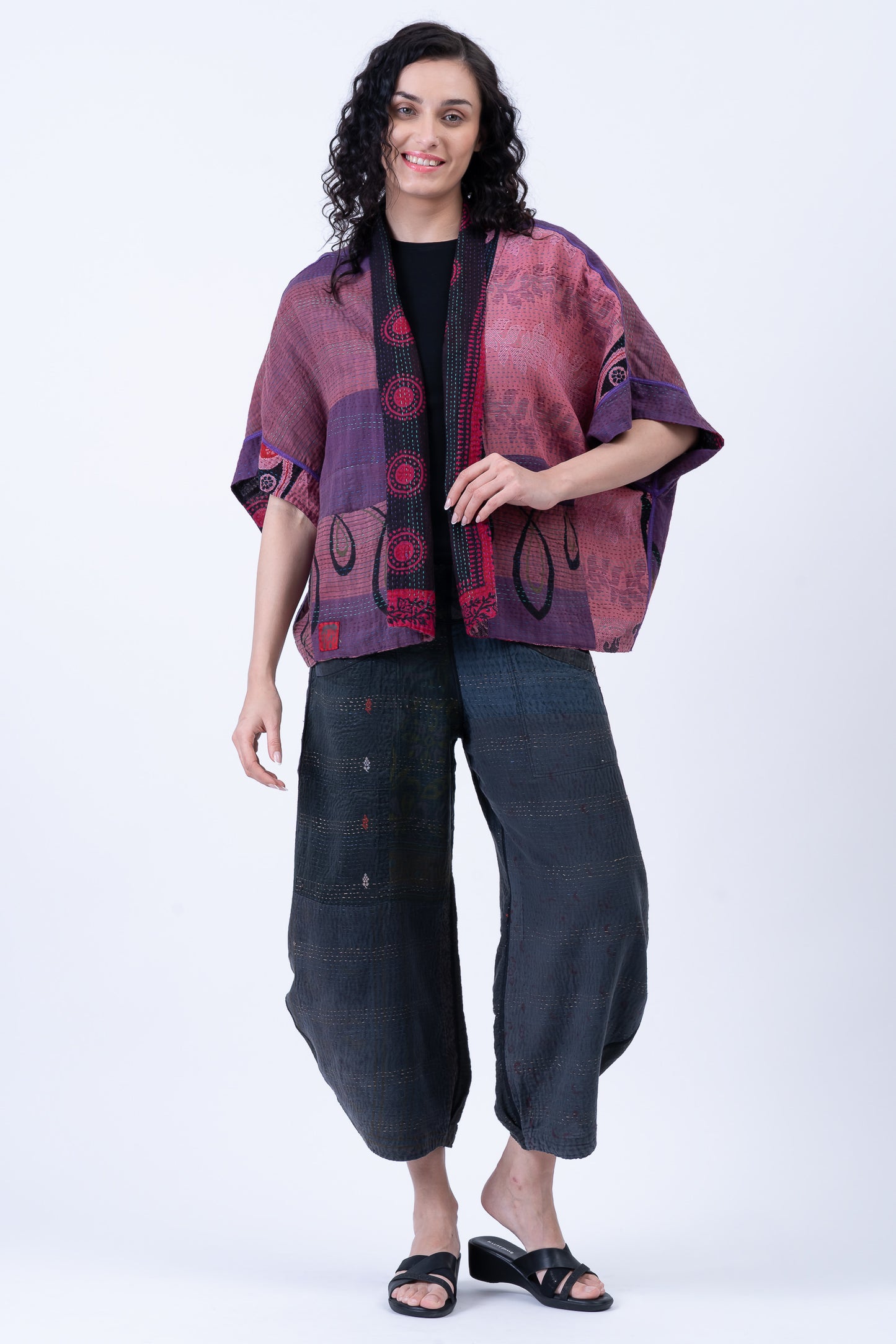COTTON OVERDYE KANTHA MINI PONCHO - ov2060-cred001a -