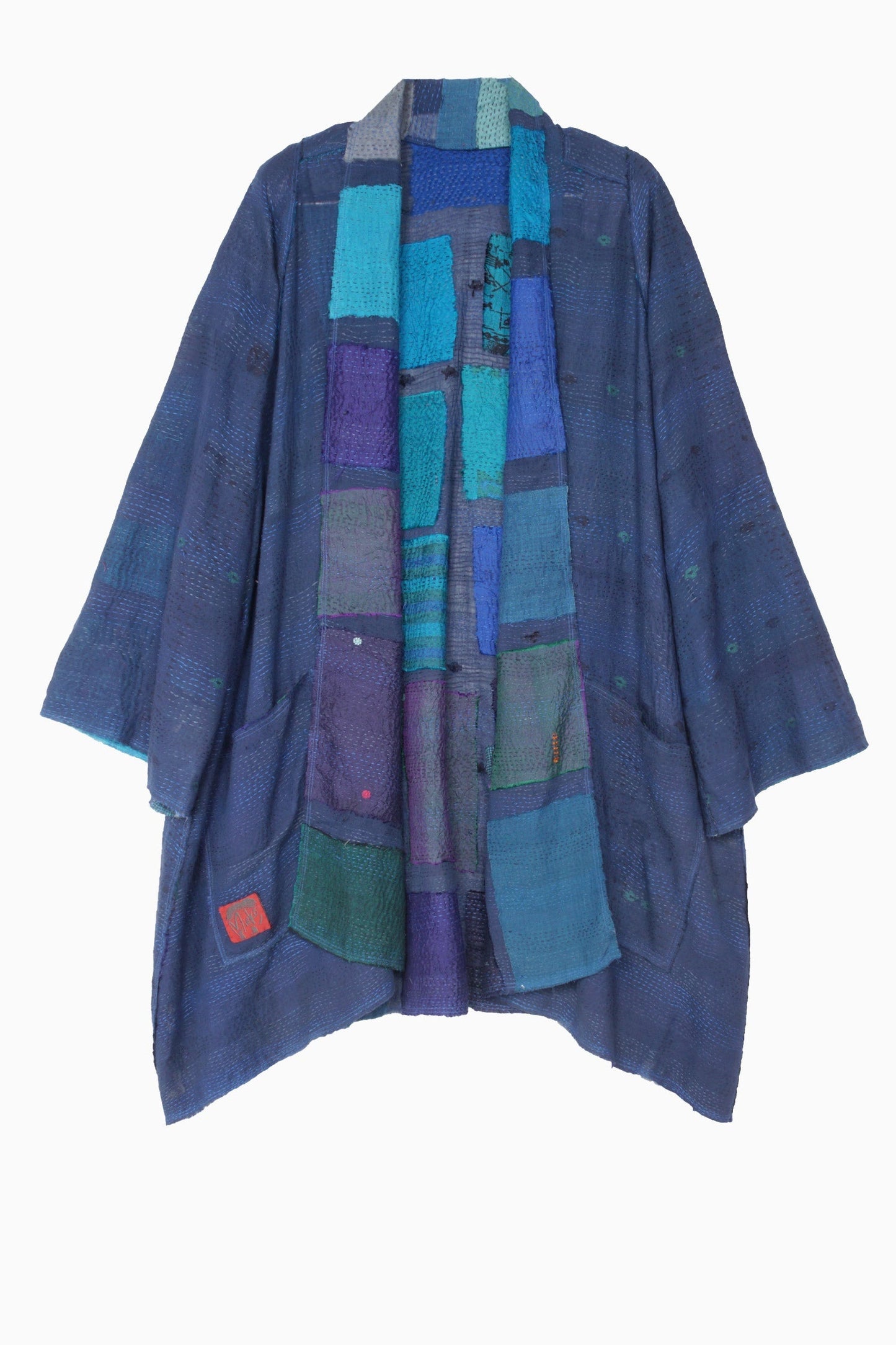 TONAL TILE PATCH KANTHA A-LINE JKT - tt2003-blu -
