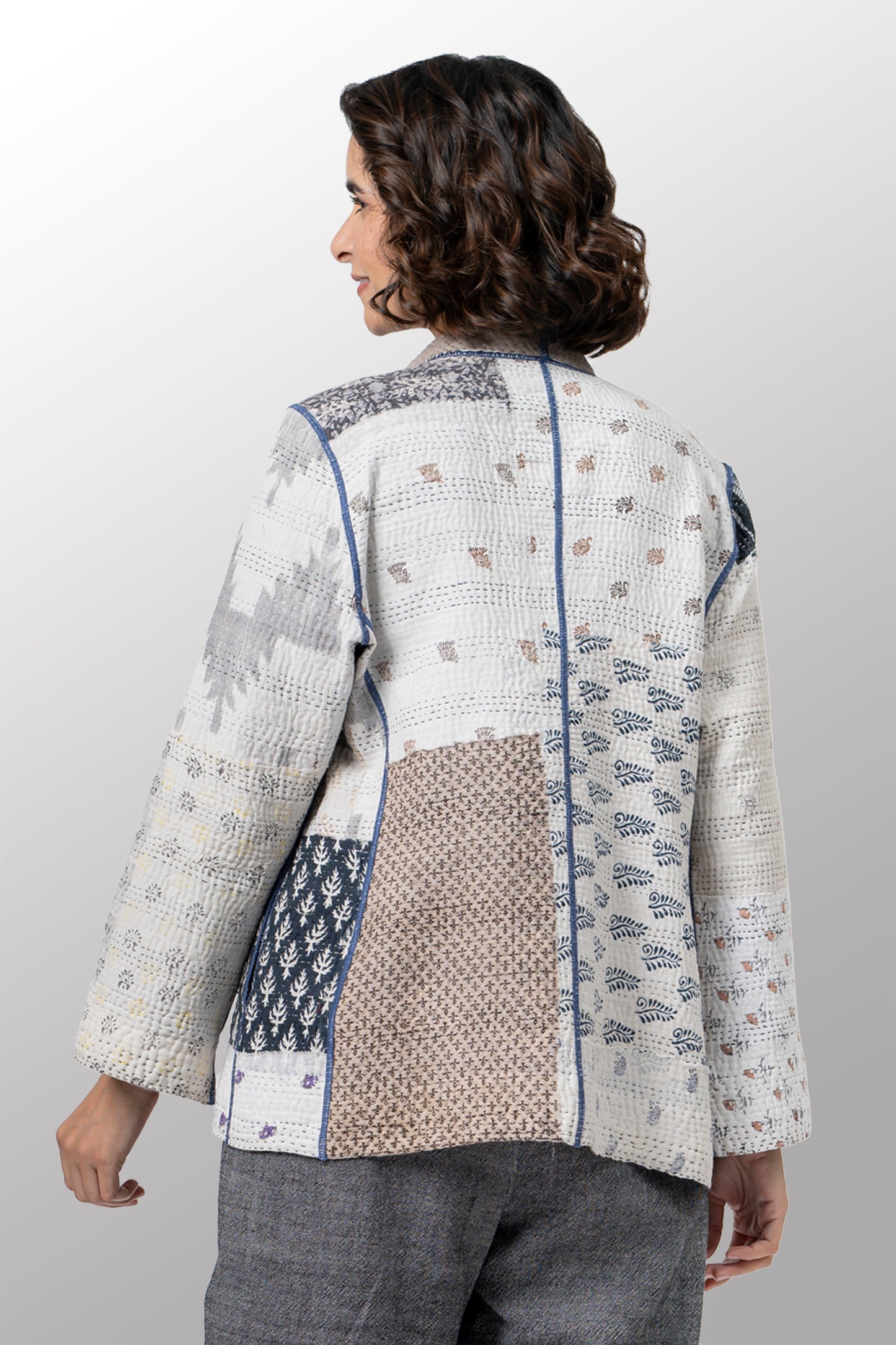 POWDER PATCH KANTHA SHORT JACKET - pd4007-gry -