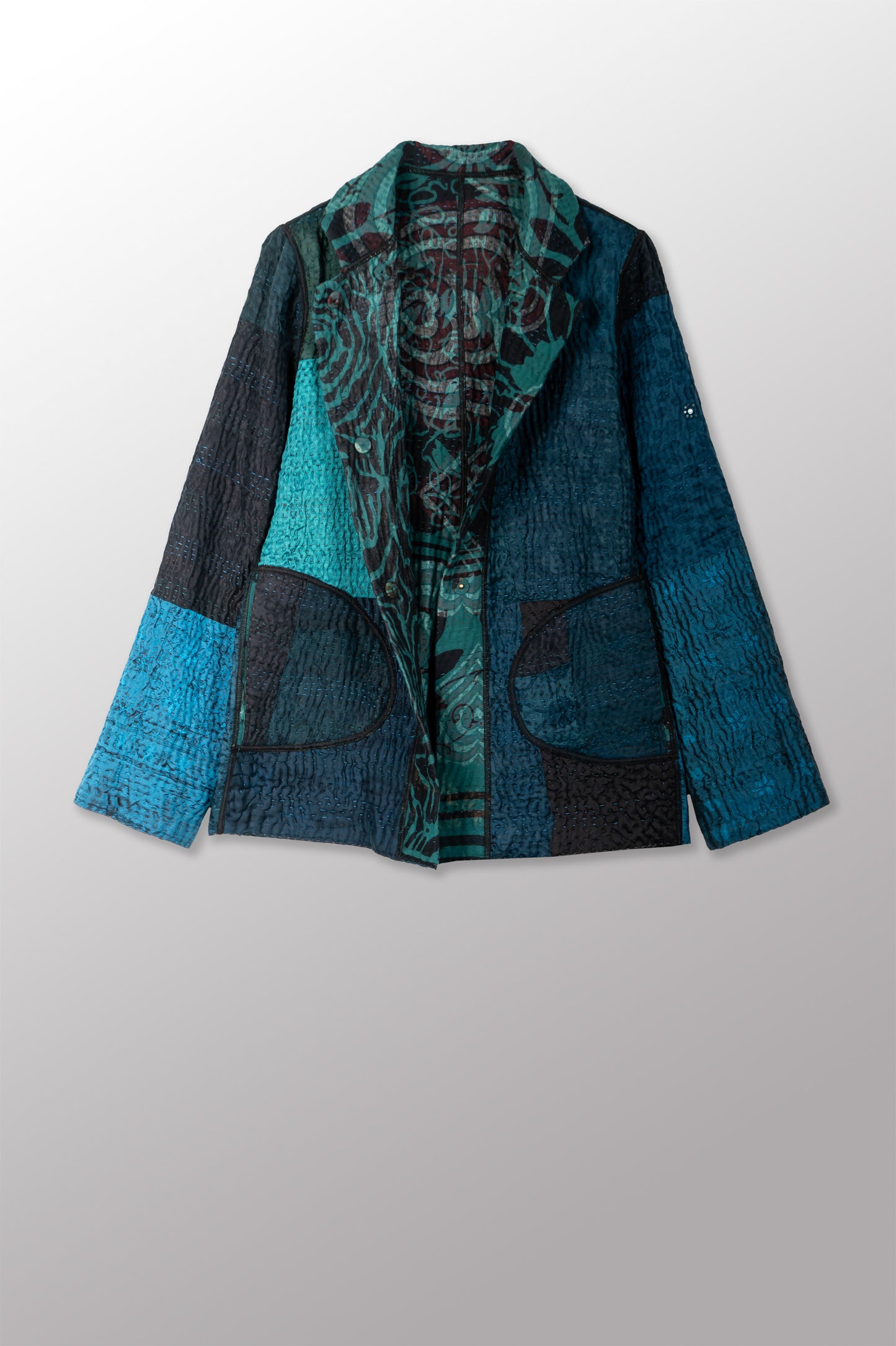 EMERALD GREEN KANTHA SIMPLE JACKET - eg4022-tel -
