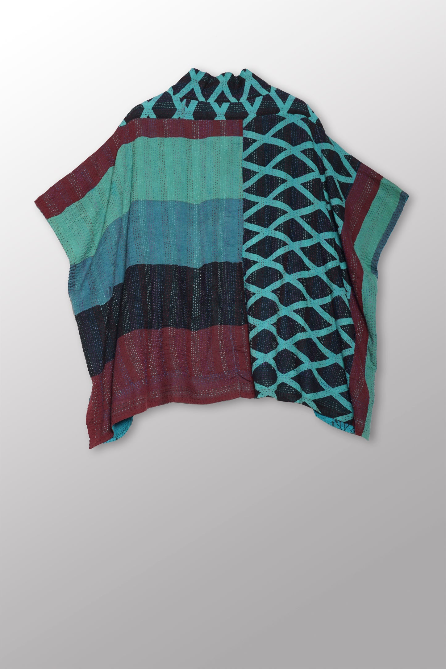 VINTAGE COTTON & NEW VOILE KANTHA PONCHO TOP - cn2568-0002a -