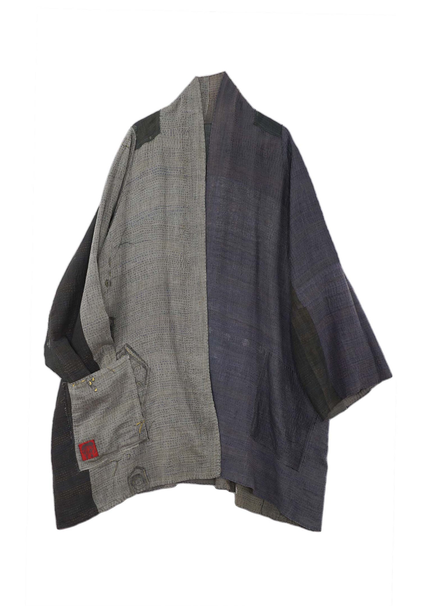 FRAYED PATCH KANTHA A-LINE JKT - fi2003-gry -