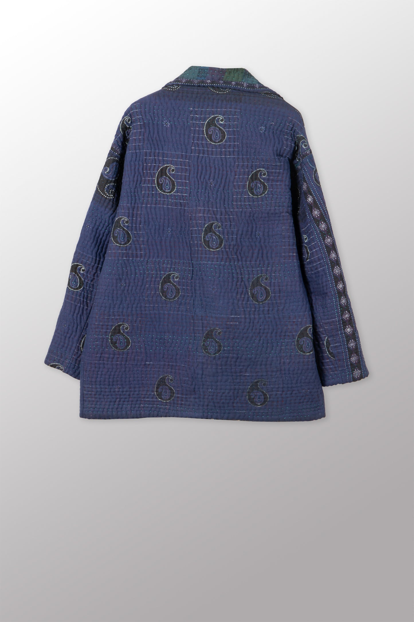 QUILTED OVERDYE COTTON KANTHA LAPELED MEDIUM JKT - oq5080-cblu001m -