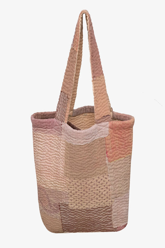 Mosaic Fray Handmade Vintage Kantha Tote Bag-Mushroom