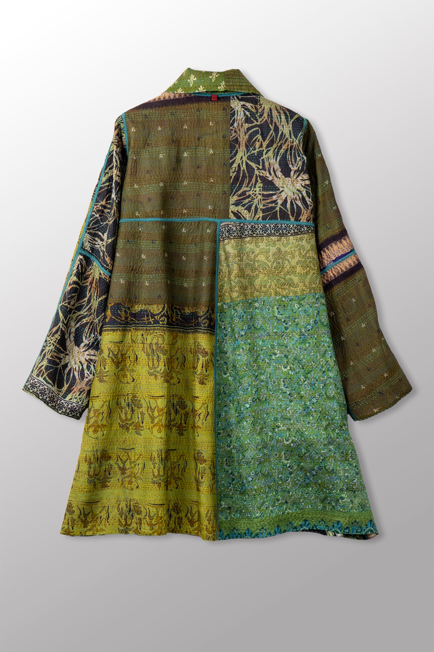 VINTAGE SILK KANTHA A-LINE DUSTER - sv2311-0009a -