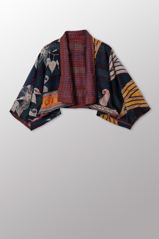 VINTAGE SILK GEORGETTE KANTHA PUFF SLV. SHRUG - sg2062-0012a -